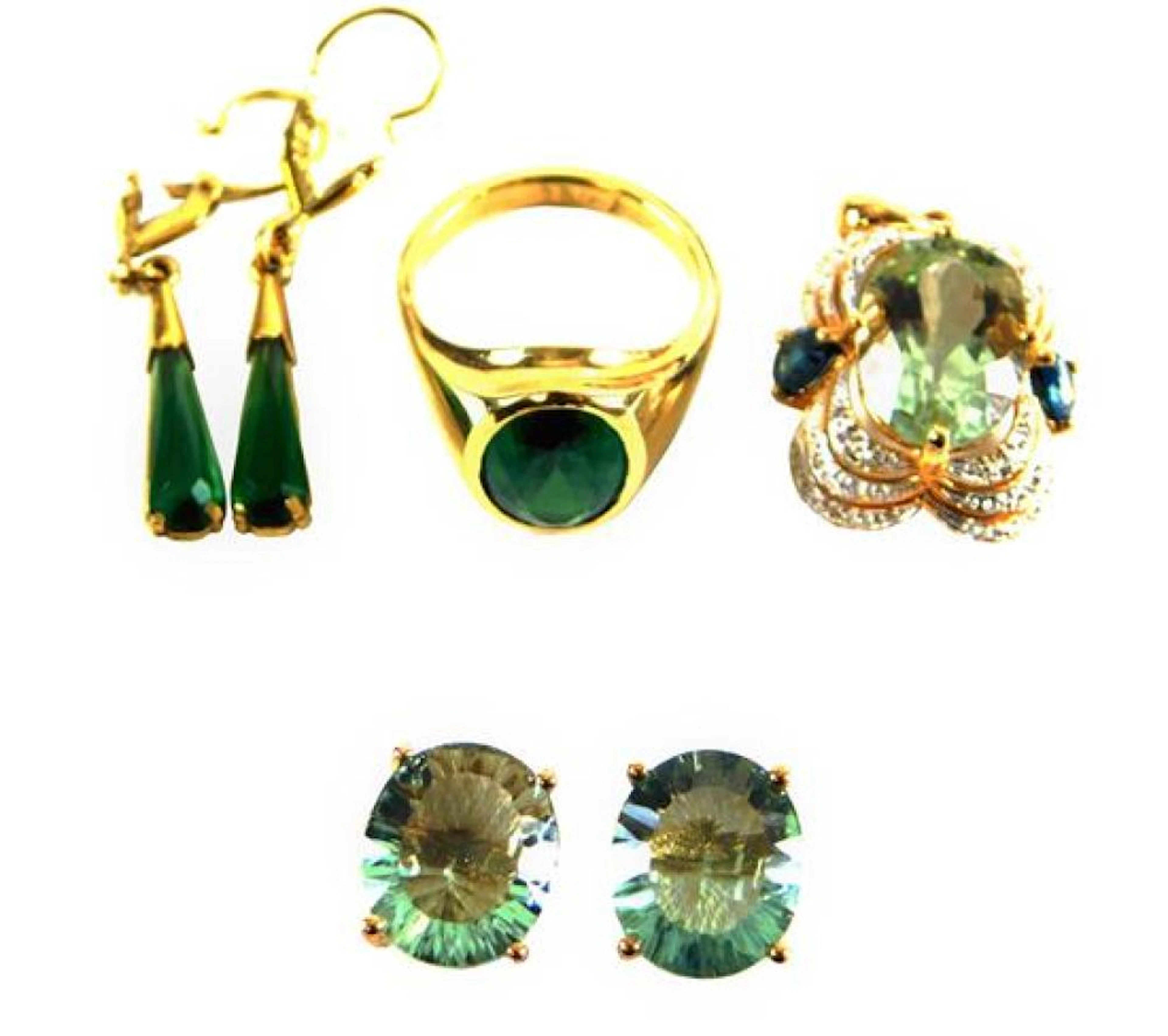 JEWELRY: Four pieces of yellow gold jewelry: one pair of...