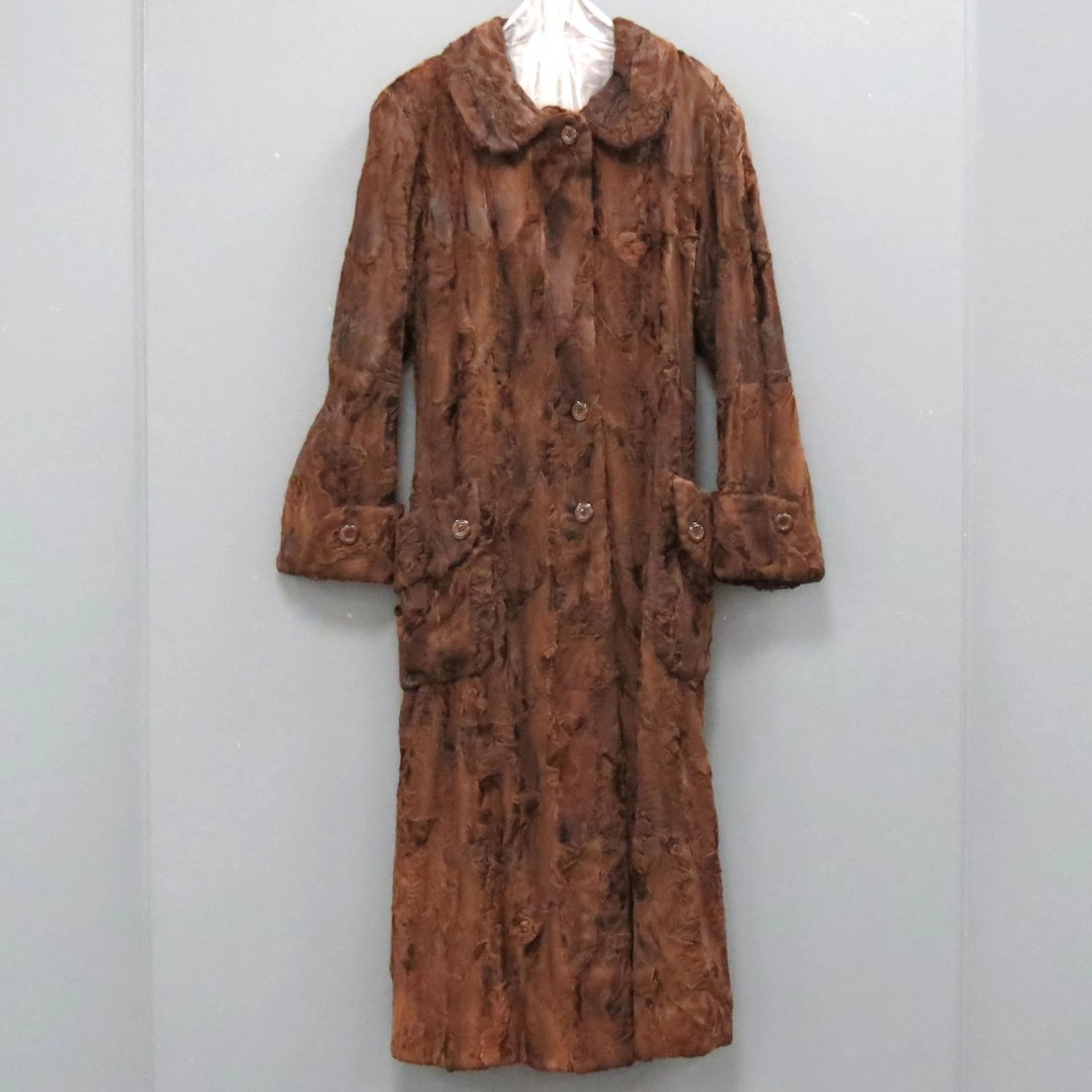 BROWN SHEARED PERSIAN LAMB FULL-LENGTH COAT