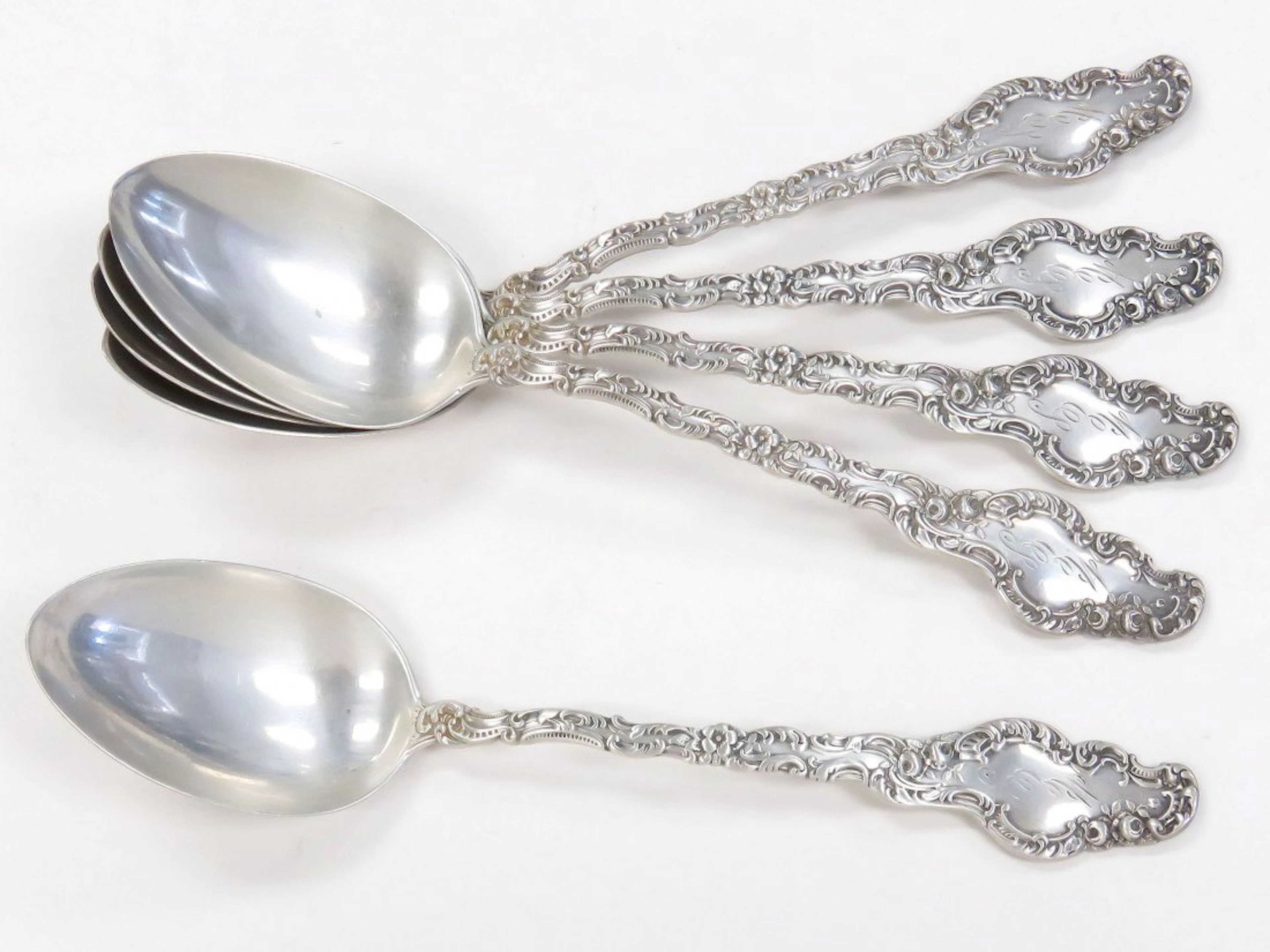 SET (5) DURGIN "WATTEAU" STERLING TABLESPOONS