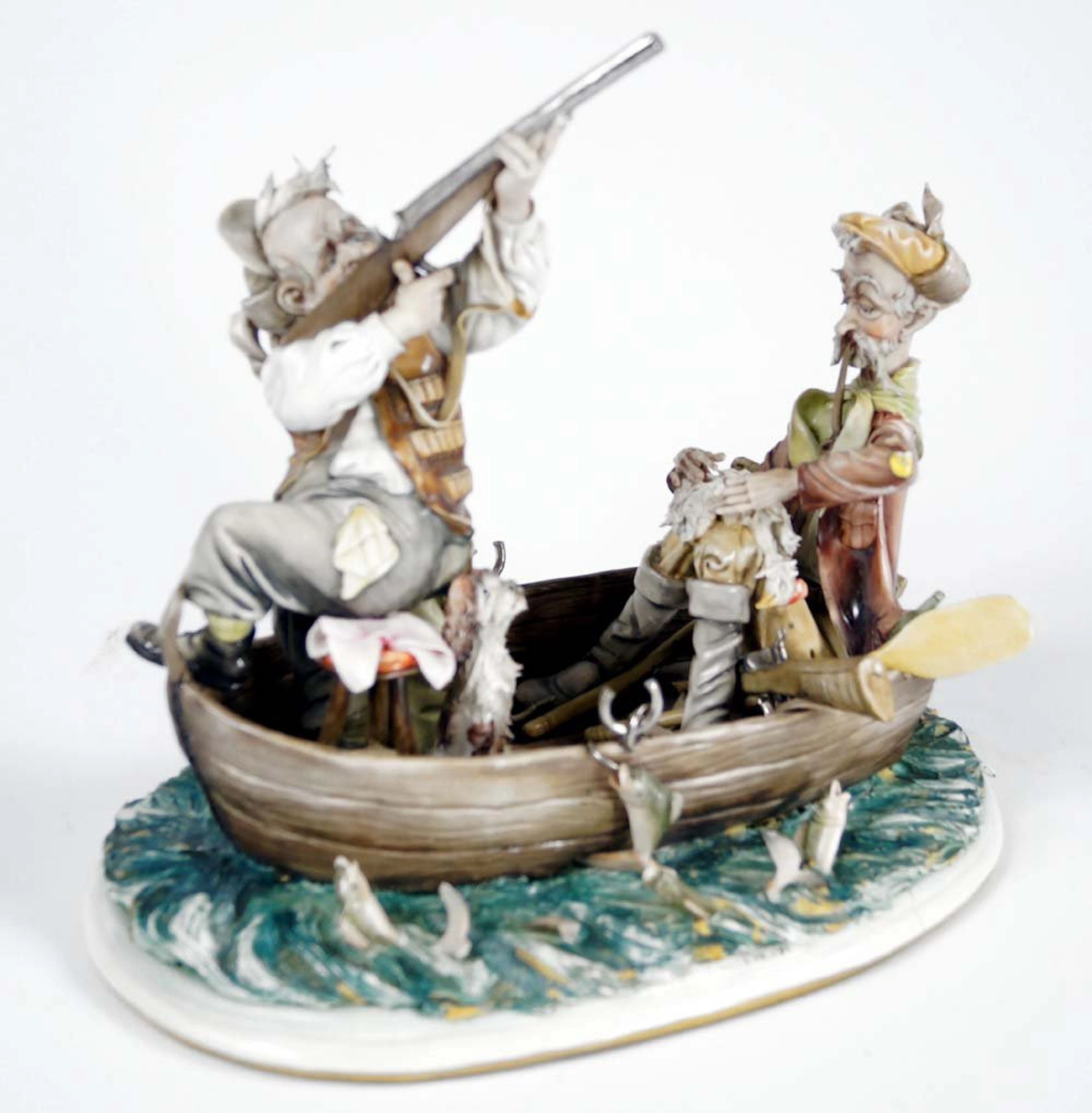 VINTAGE CAPO DI MONTE FIGURAL GROUP, "HUNTERS IN A