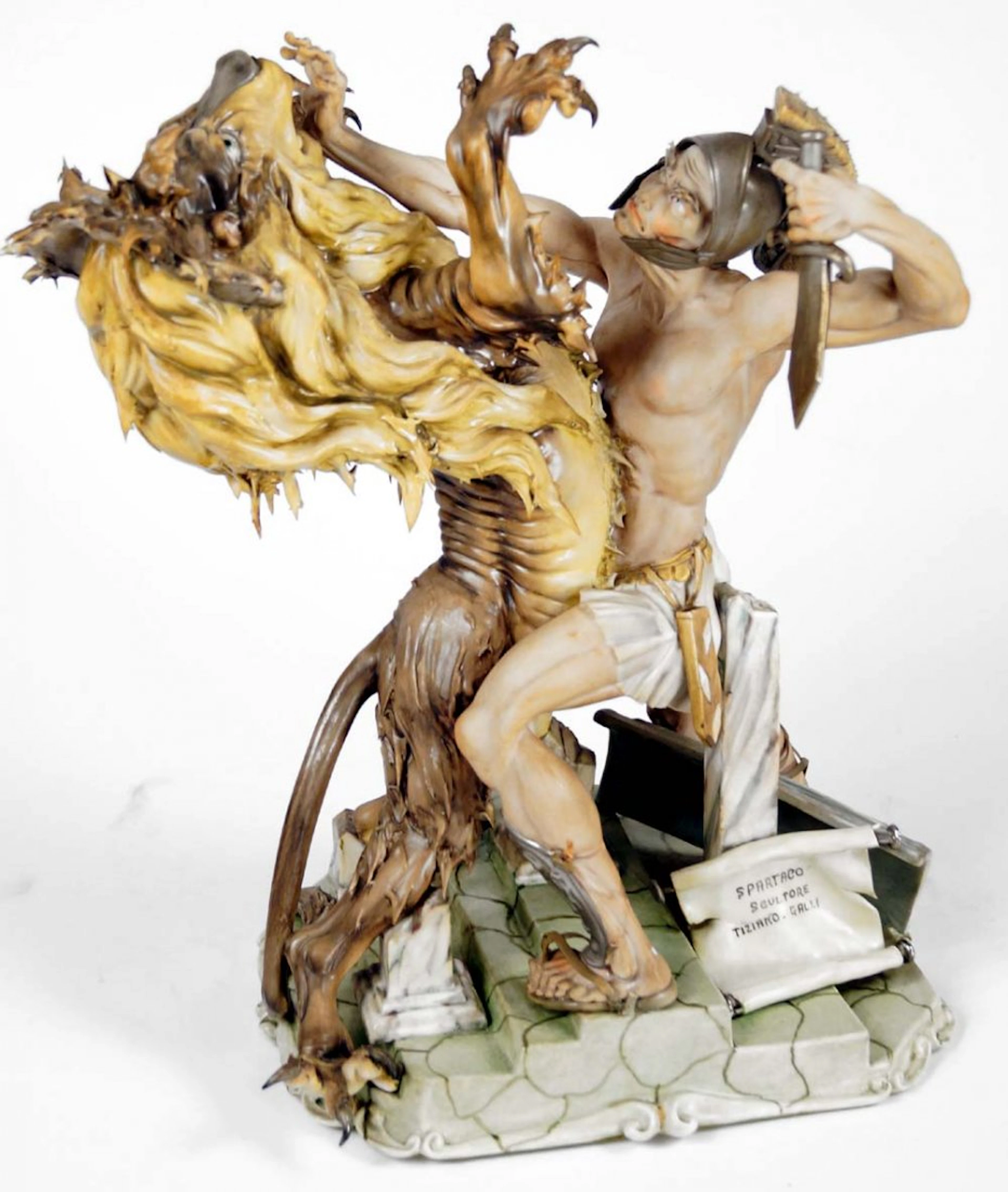 VINTAGE CAPO DI MONTE FIGURAL GROUP, "SPARTACO", SIGNED