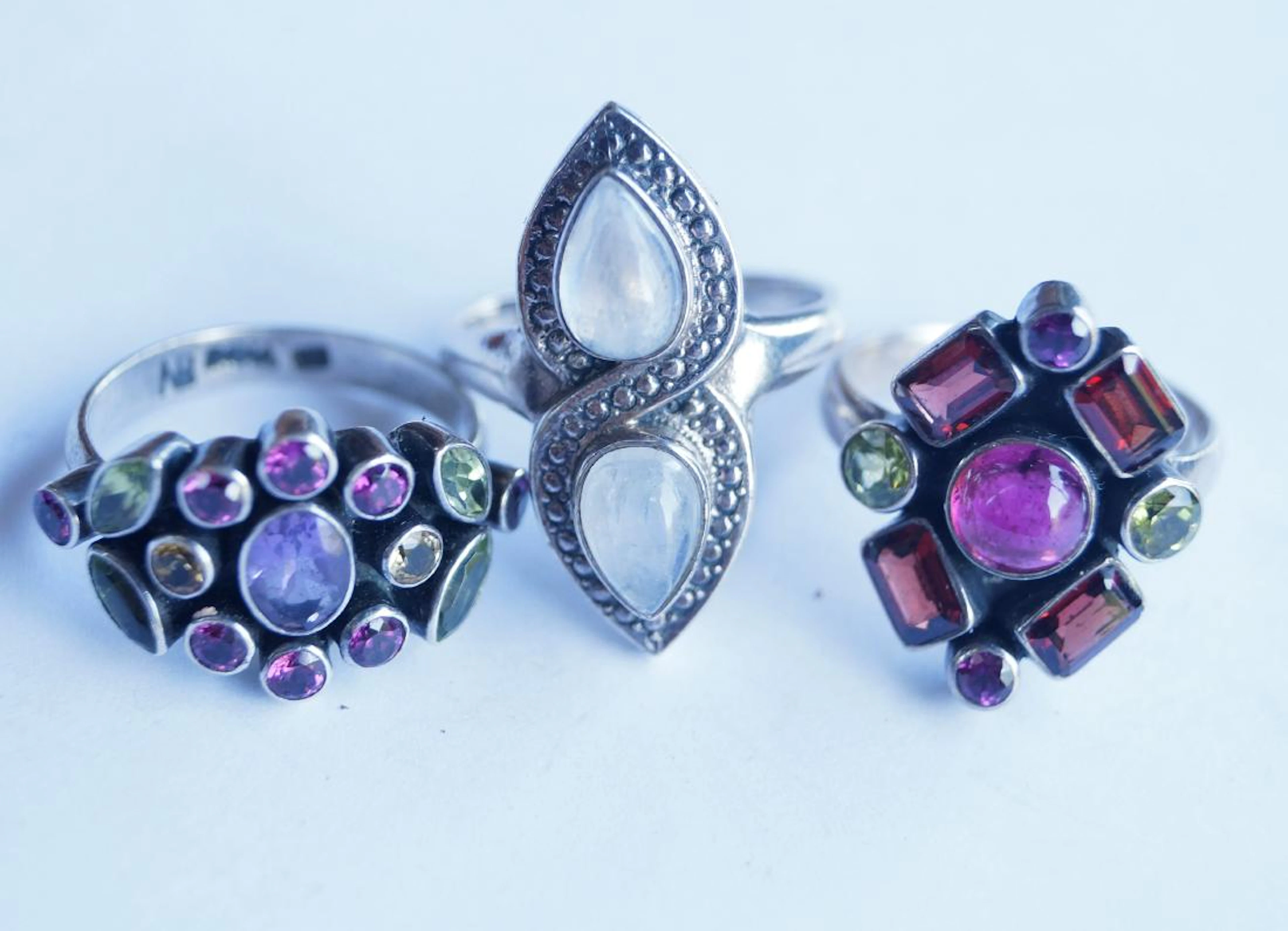 LOT (3) NICKY BUTLER STERLING AND MULTI-GEM SET RINGS
