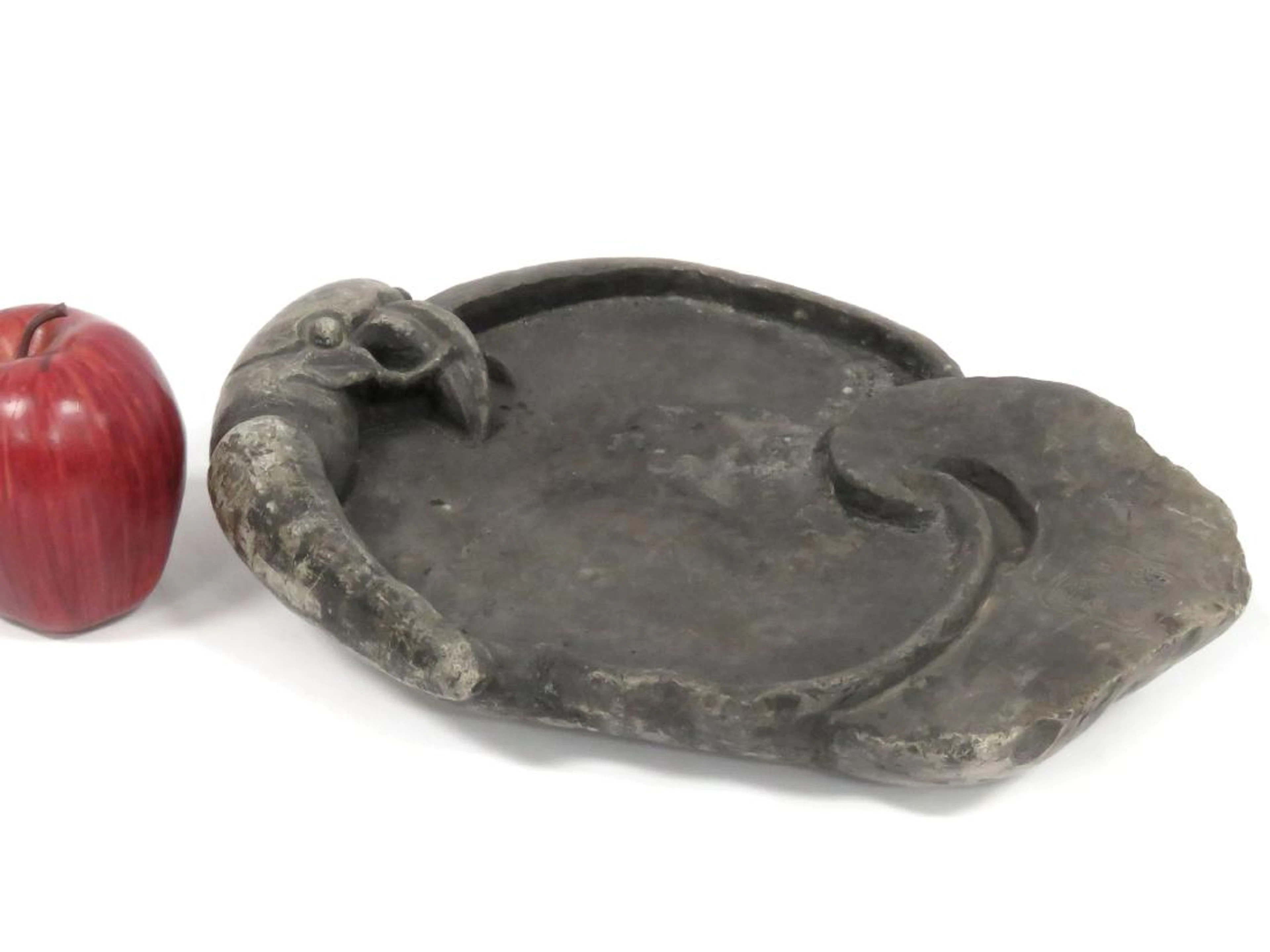 Chinese carved ink stone with crab, signed. 9 1/2 x 11