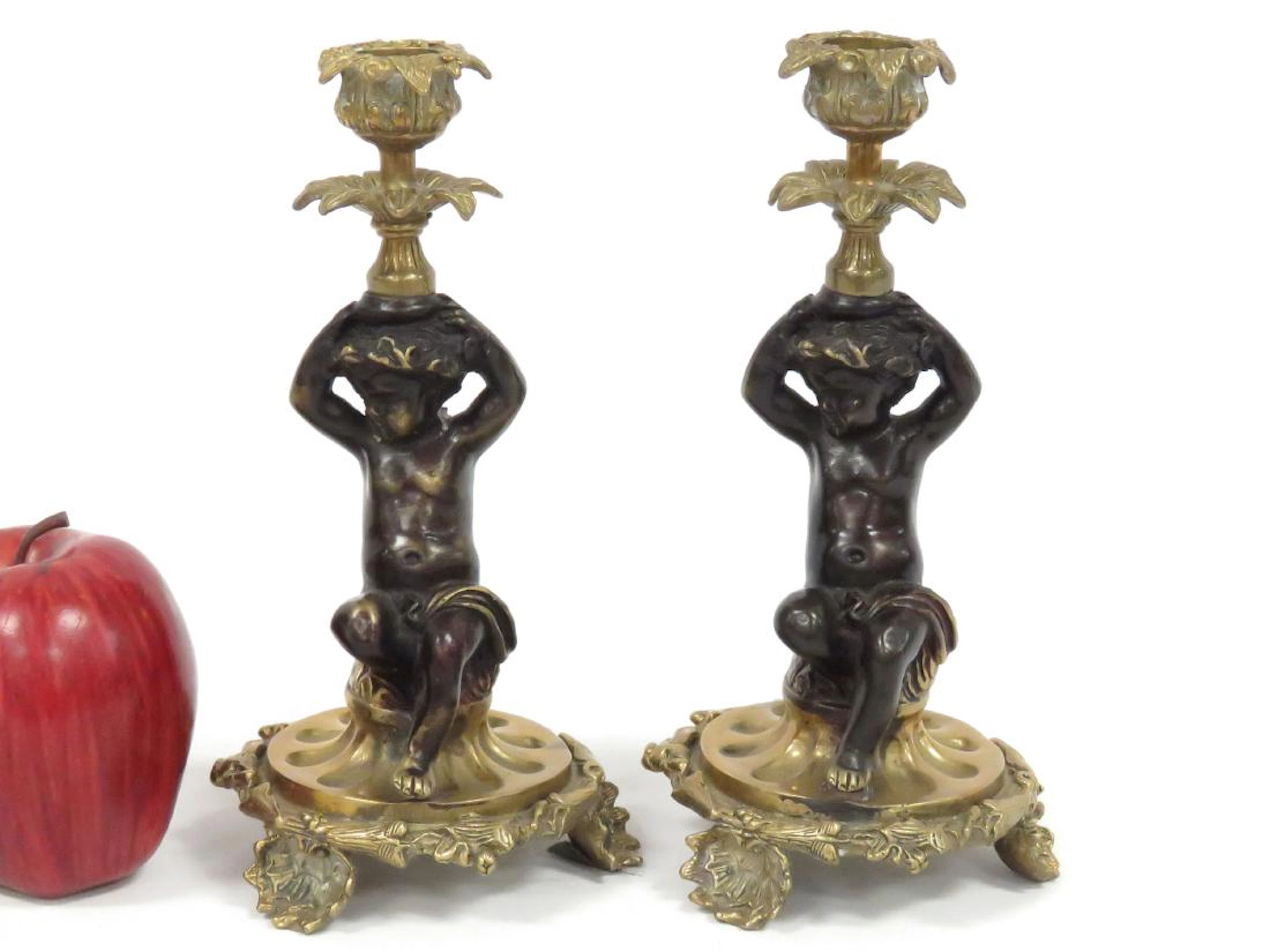 Pair continental parcle-gilt bronze figural