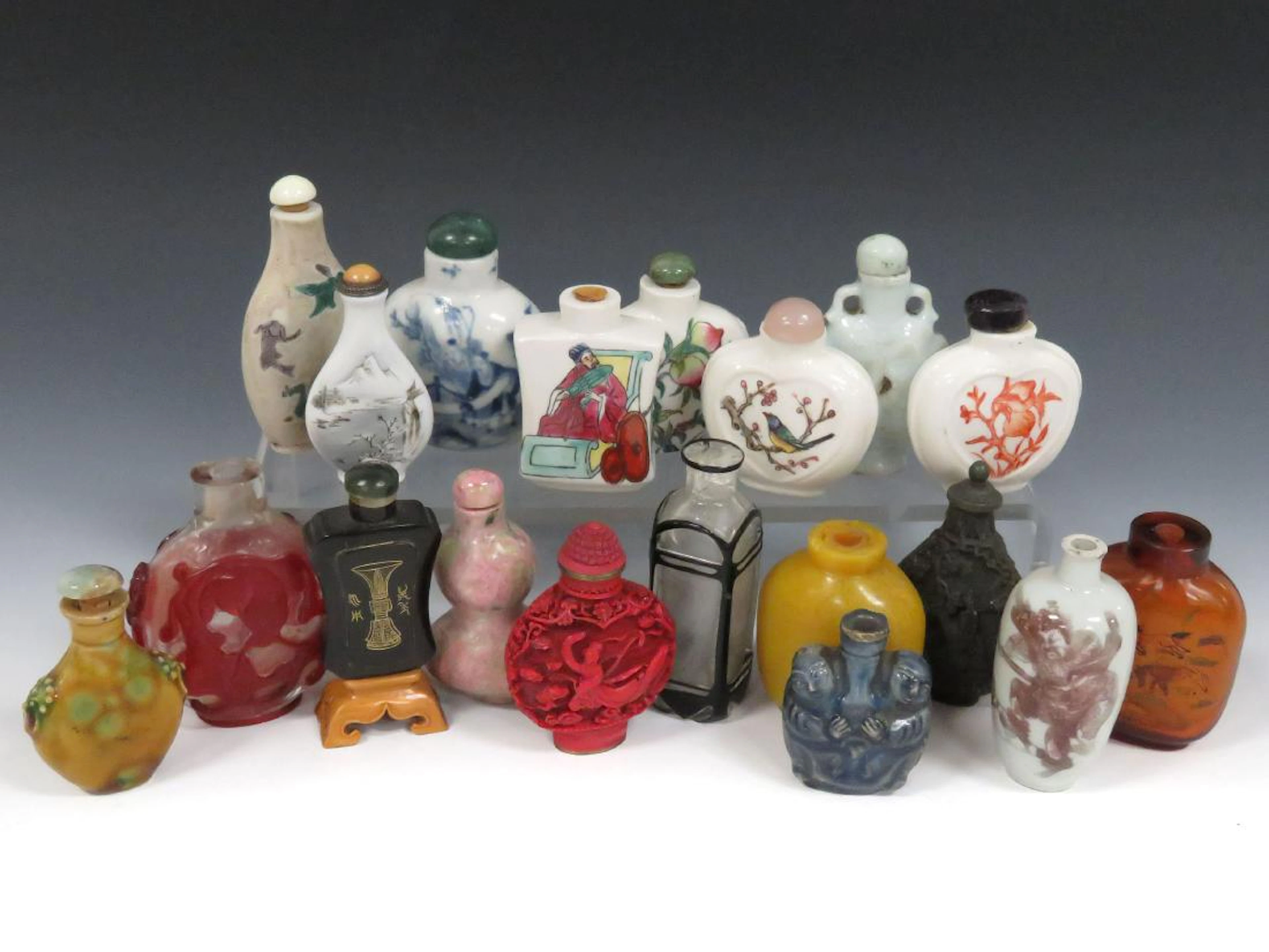 Lot (19) assorted chinese snuff bottles including
