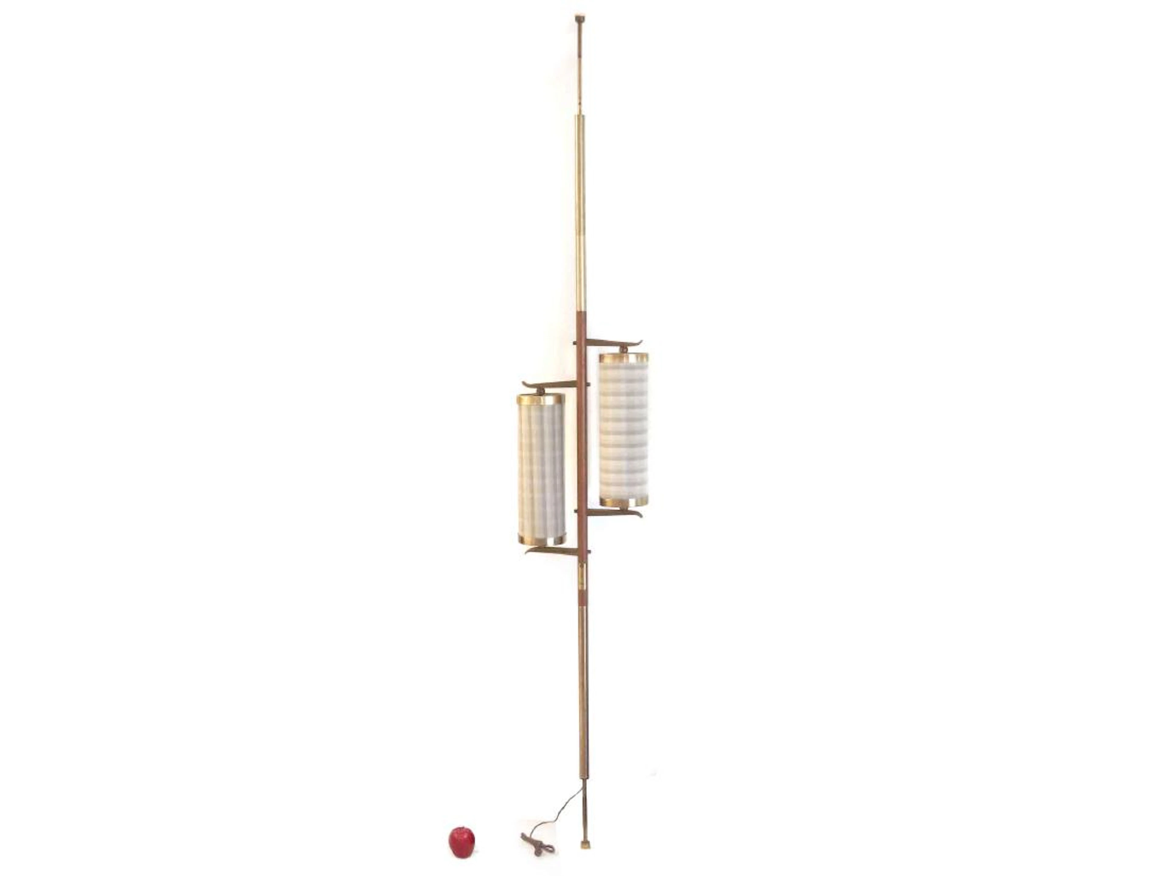 Mid-century modern walnut and brass adjustable pole