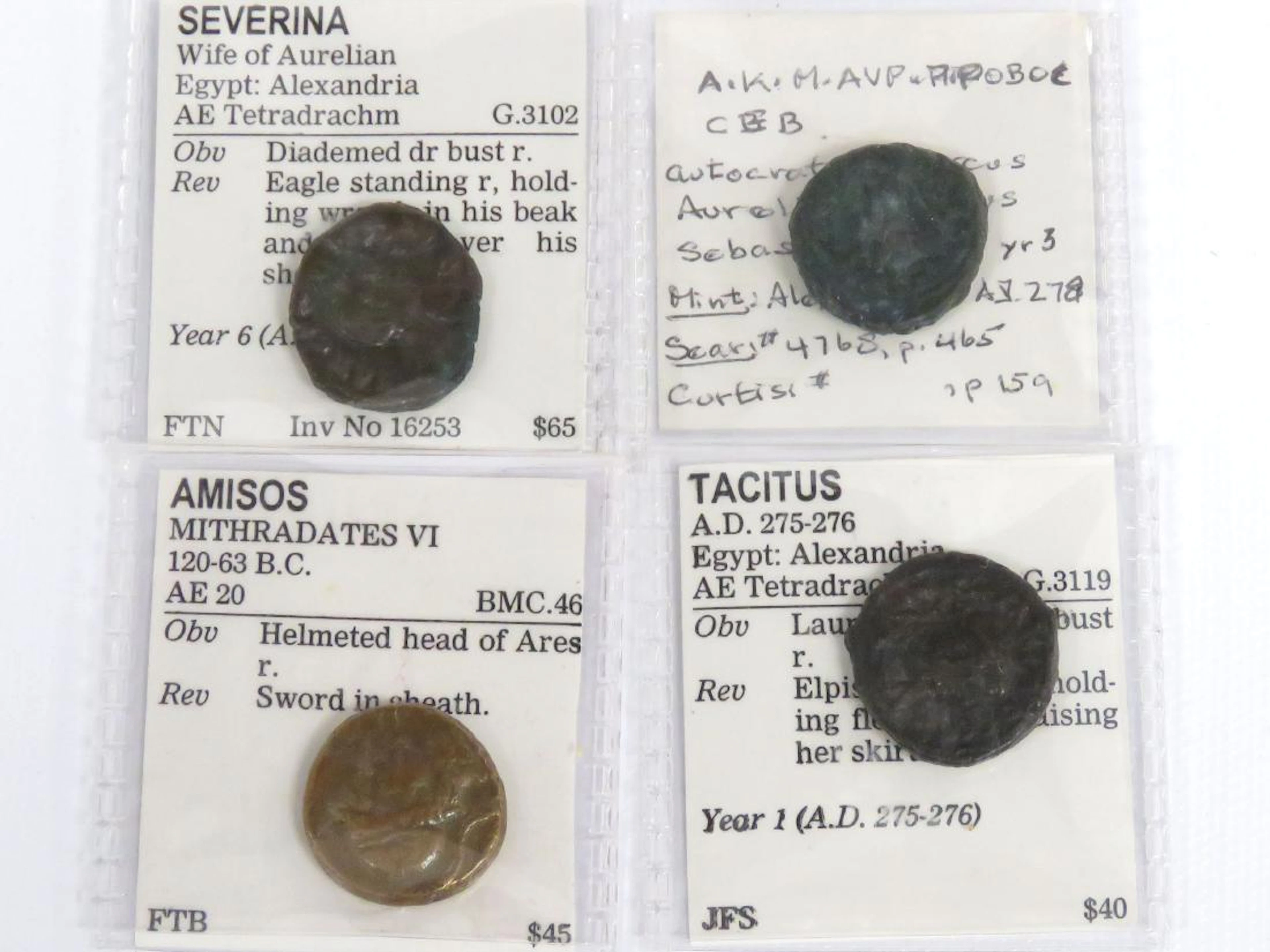 Lot (4) ancient greek/roman bronze coins including