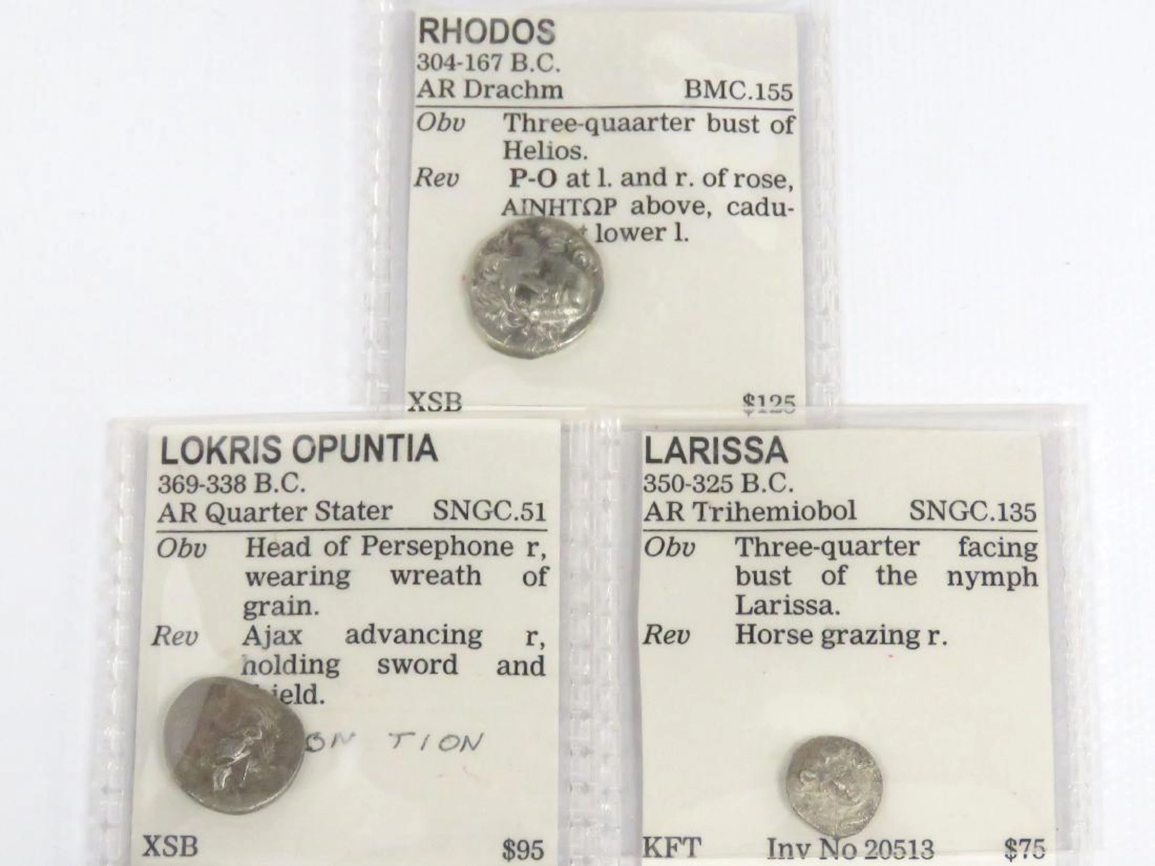 Lot (3) ancient greek silver coins including rhodos ar