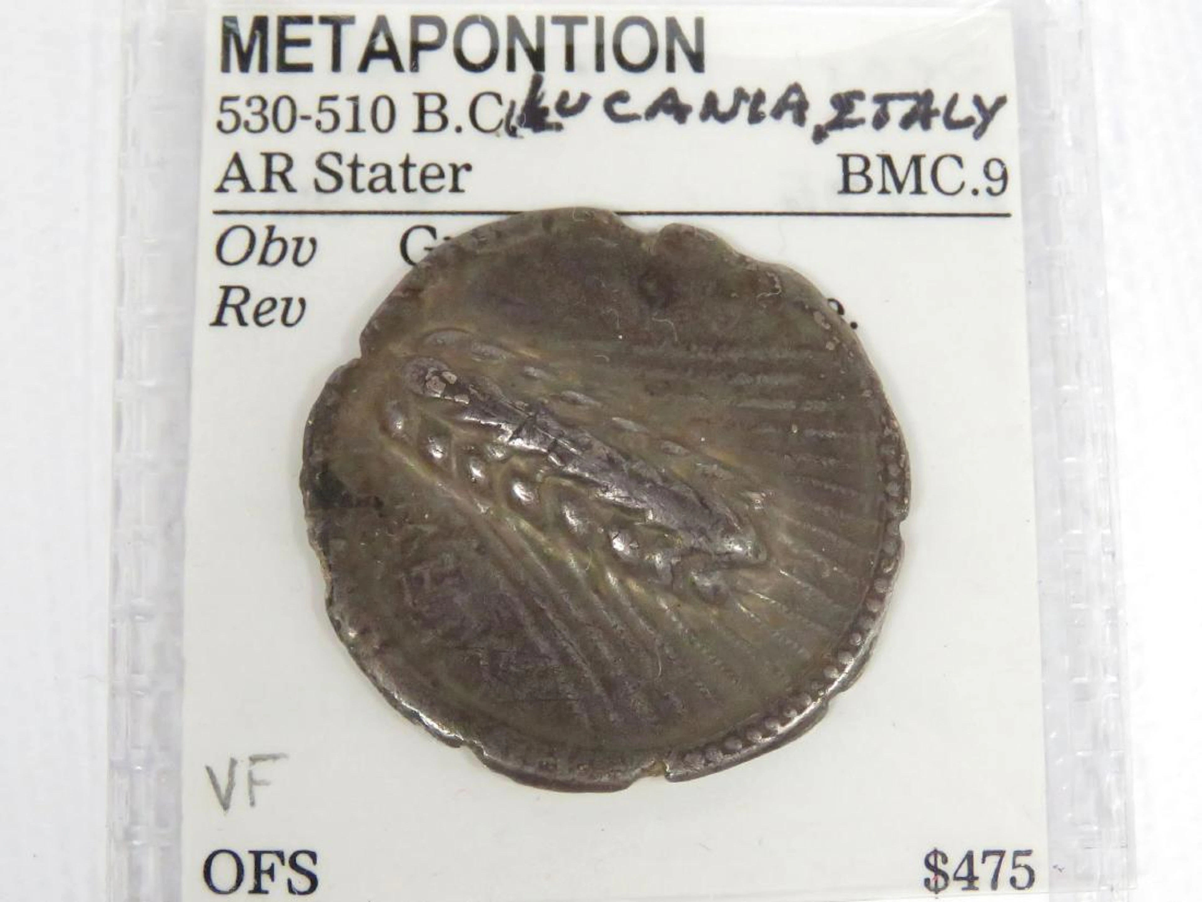 Lucania metapontion, ar stater silver coin (bc