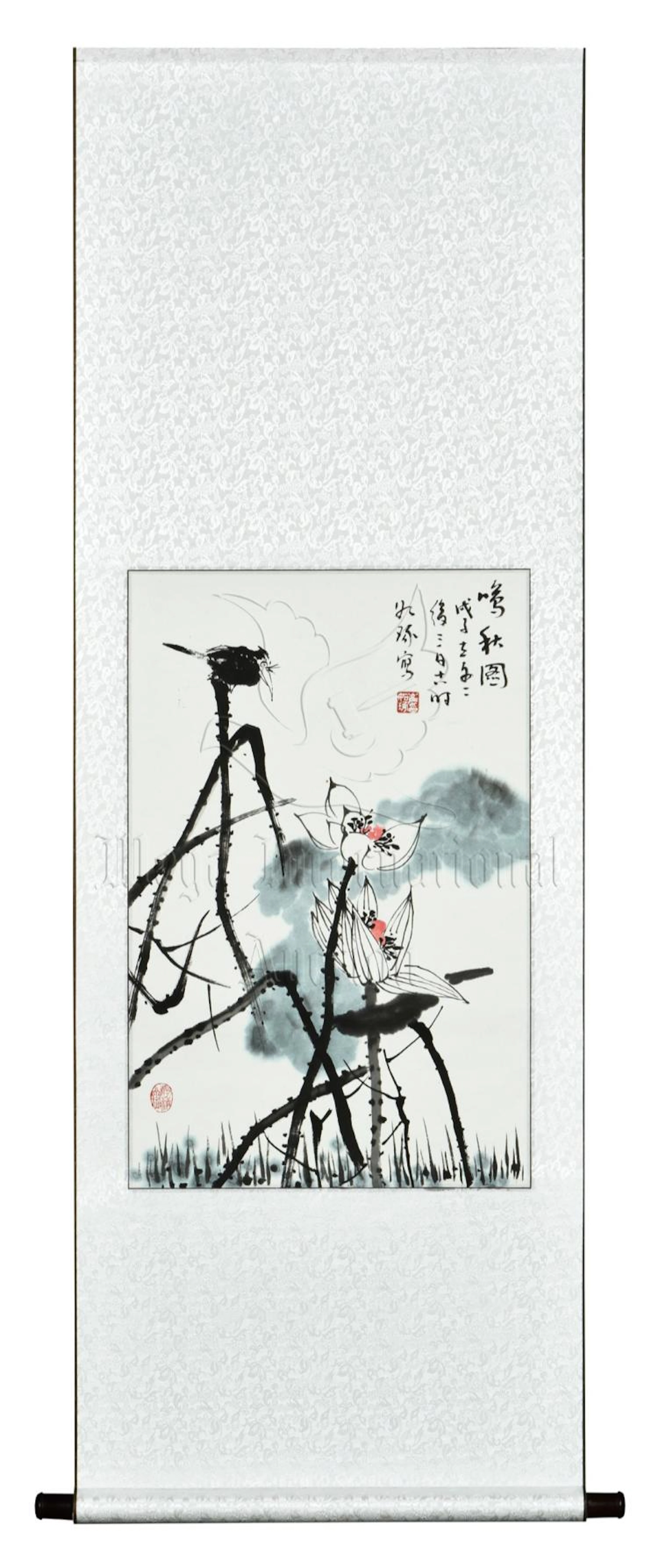 CUI RUZHUO: INK AND COLOR ON PAPER PAINTING 'LOTUS FLOWERS'