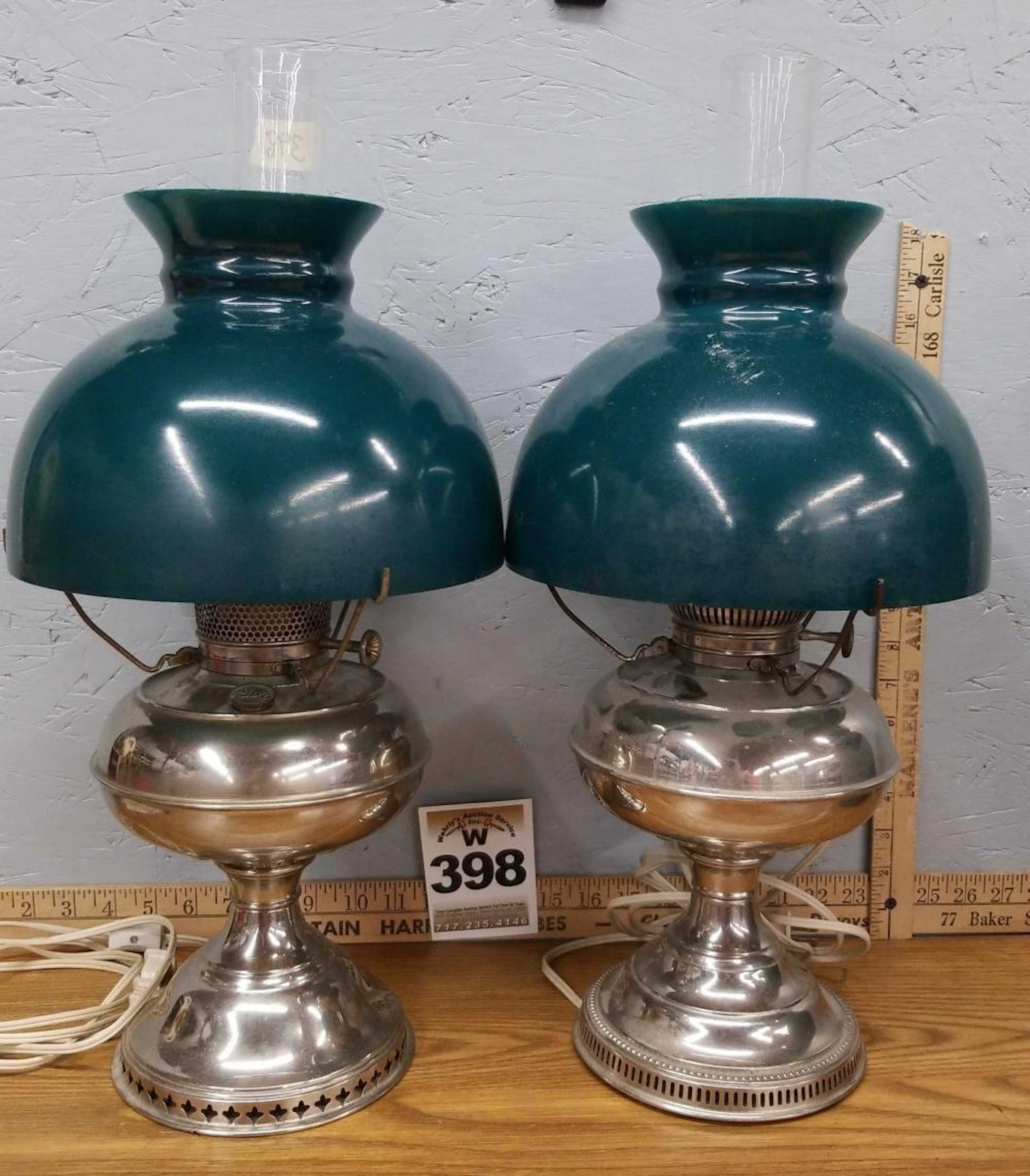 Rayo Electrified oil lamps with green shades