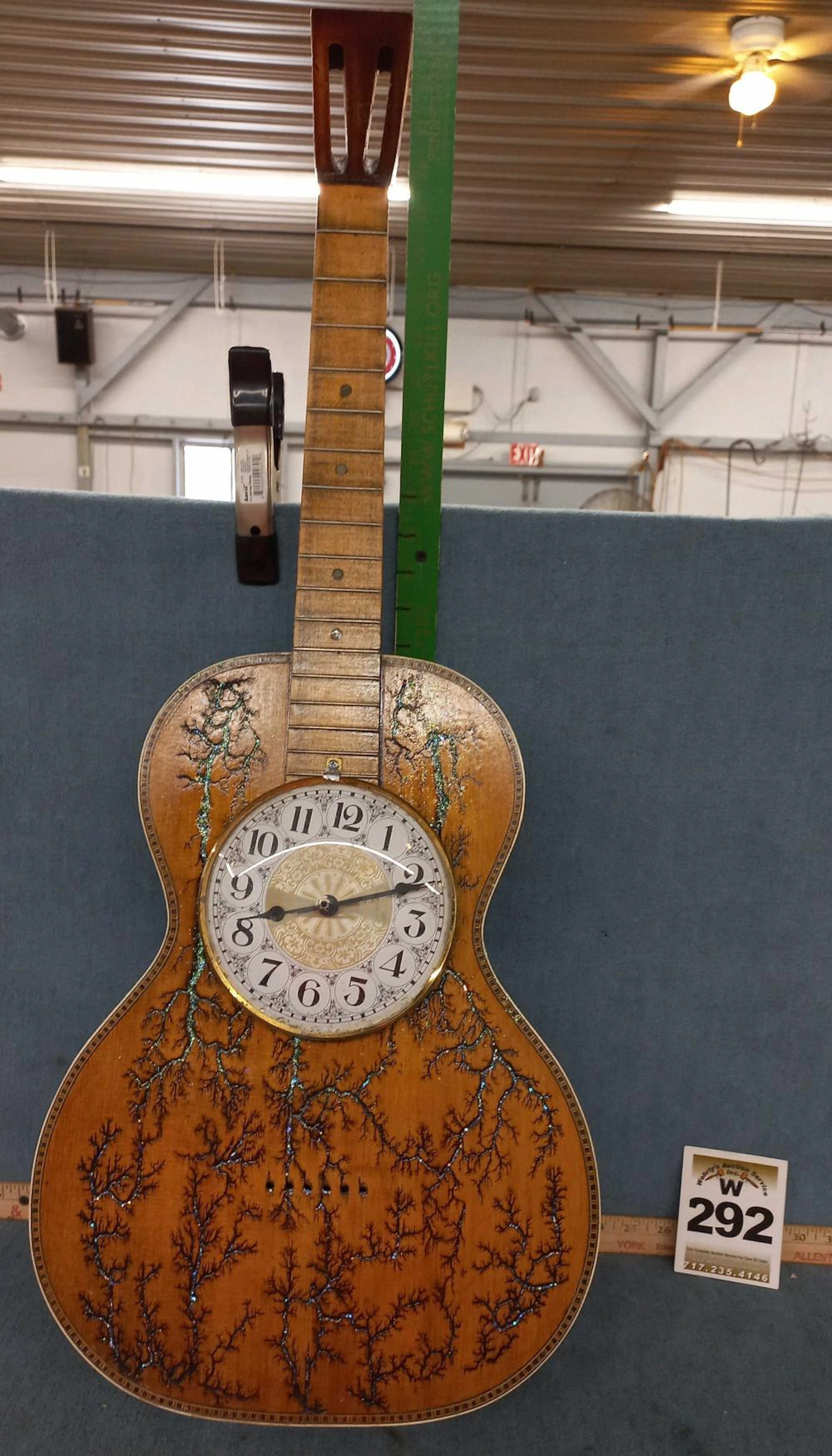 Wood Burned Guitar Clock, unmarked