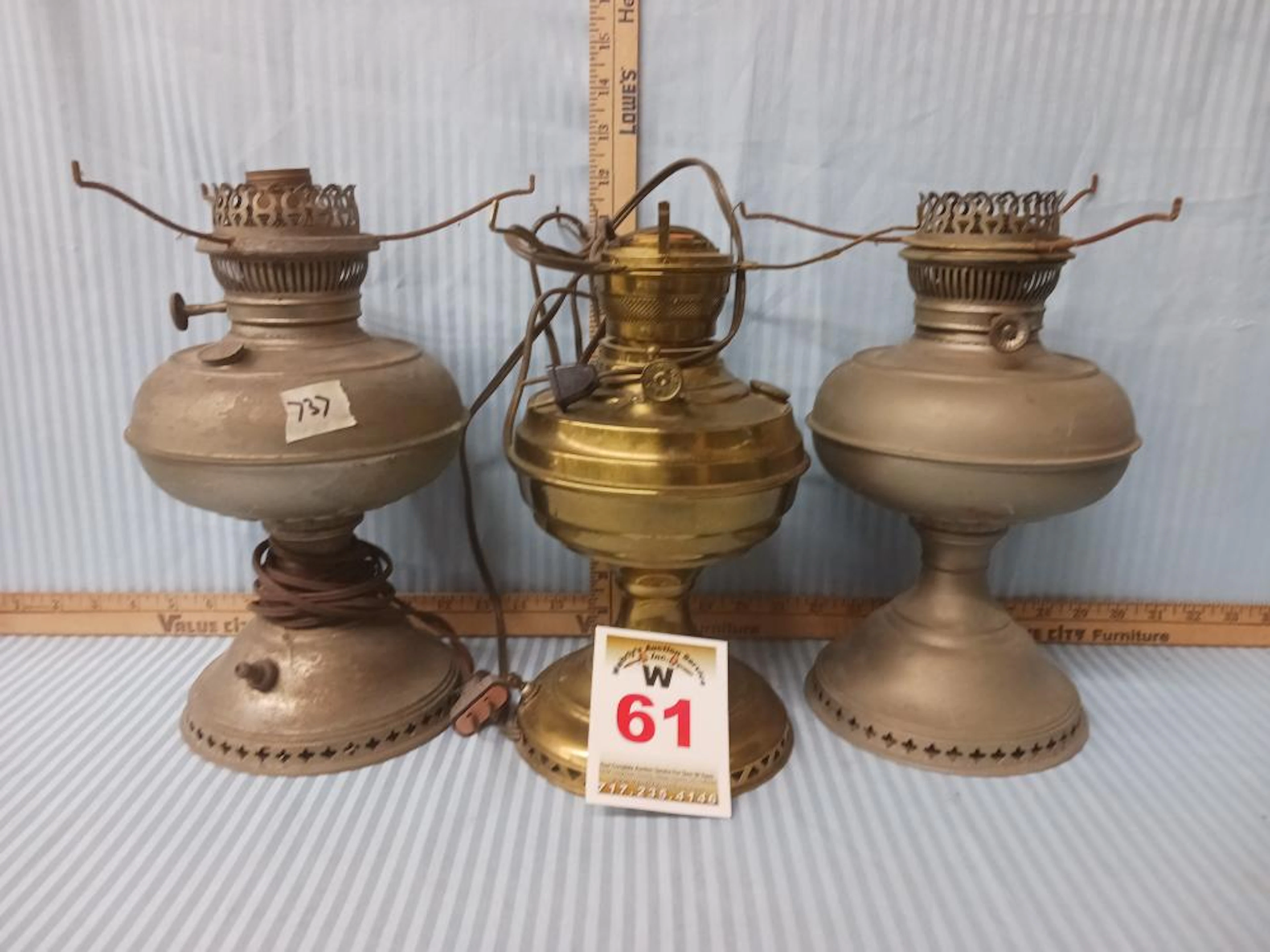 Three Lamp Bases, 2 Rayo (1 electrified), 1