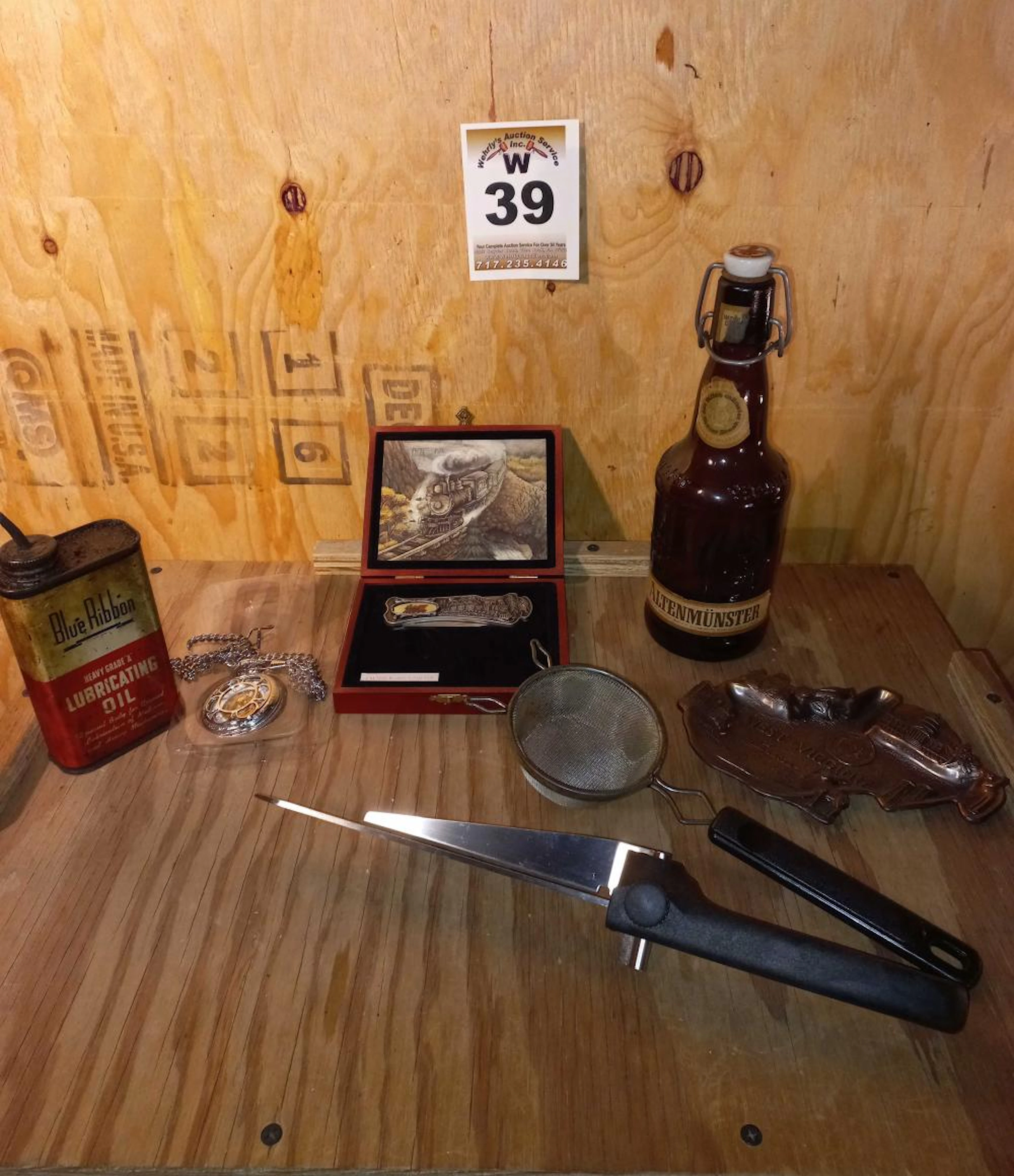 pocket knife w/case, Kansas City RR pocket watch,