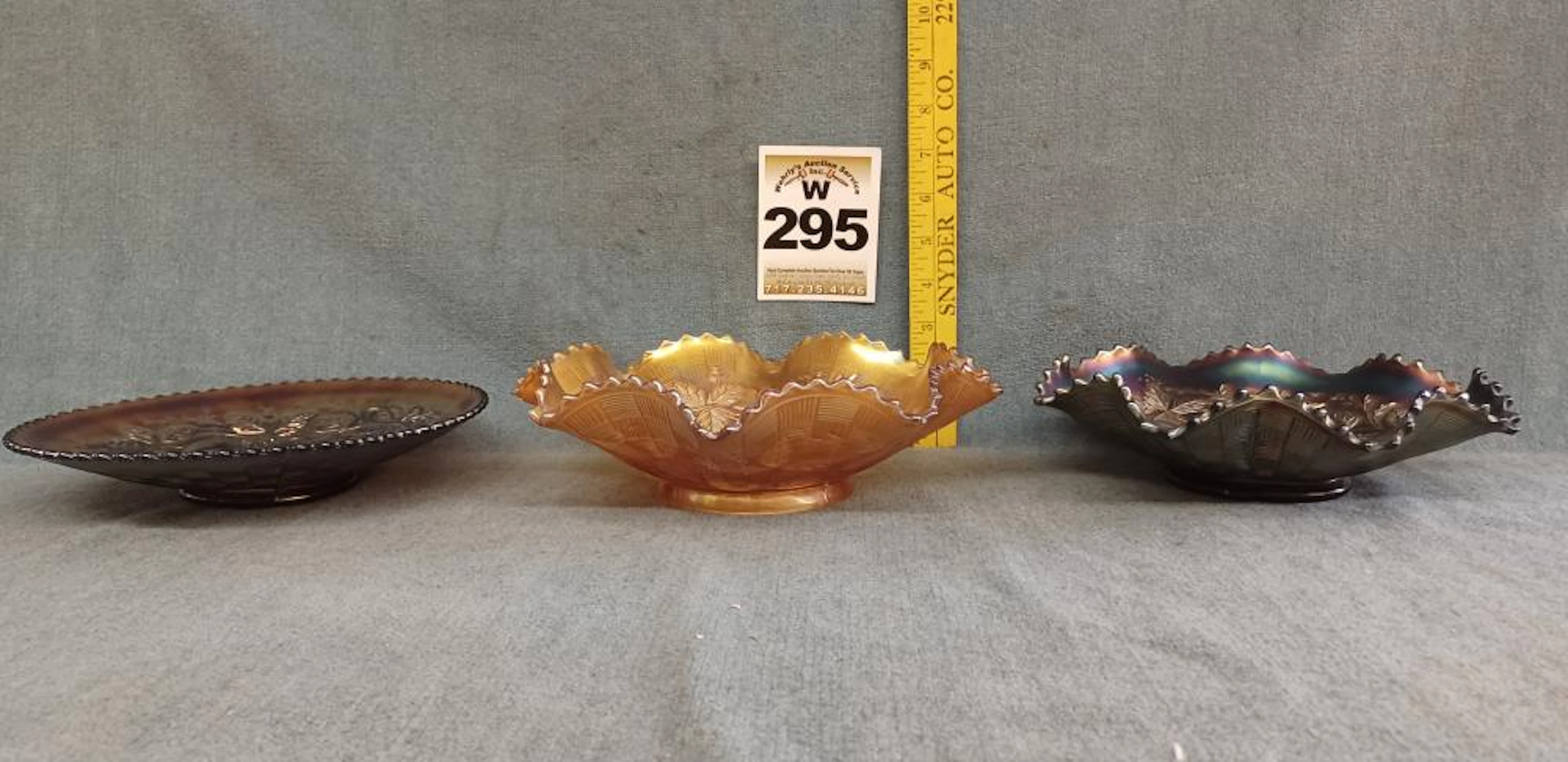 3 Carnival glass dishes