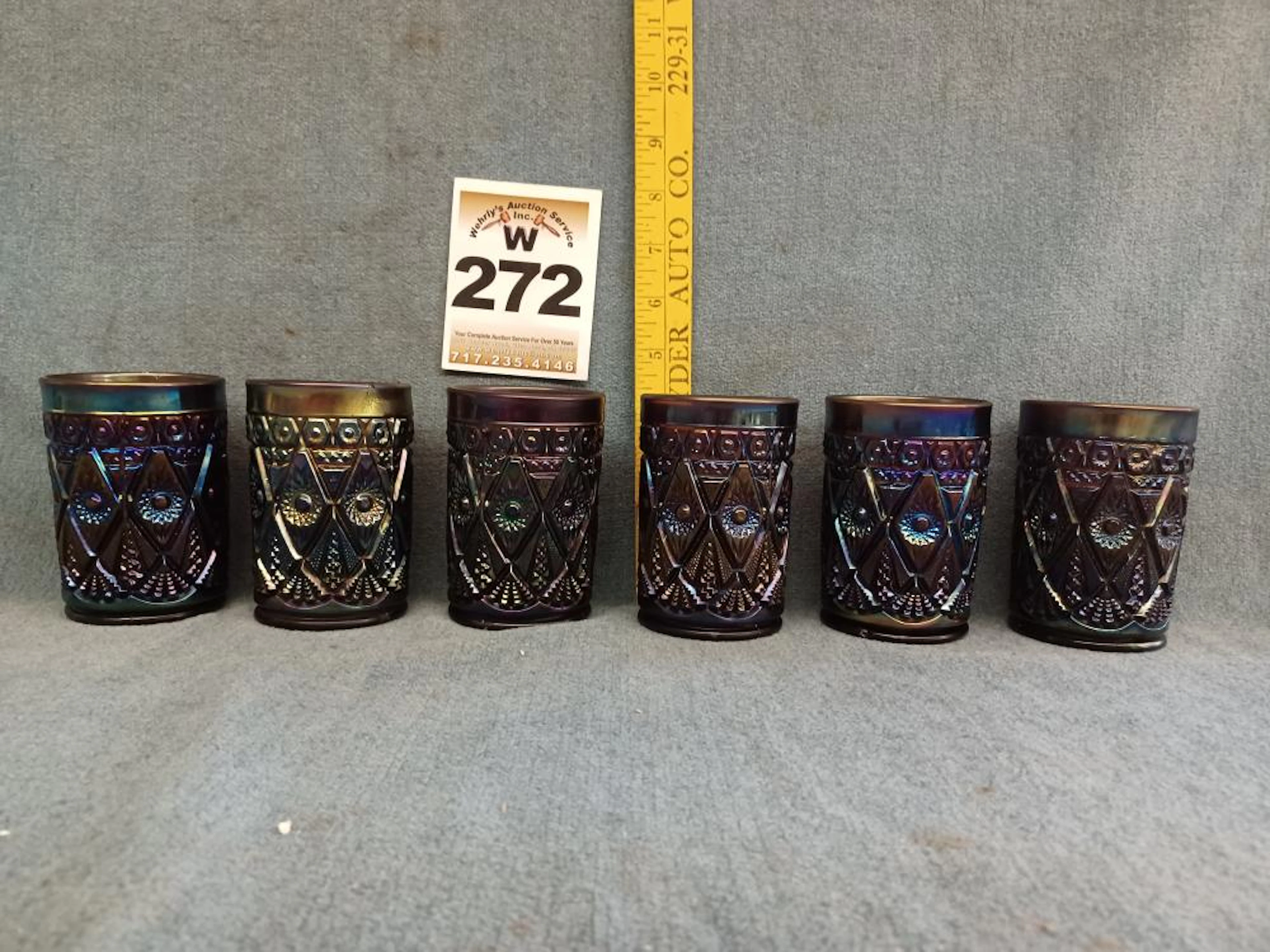 6 carnival glass Diamond & Lace cups