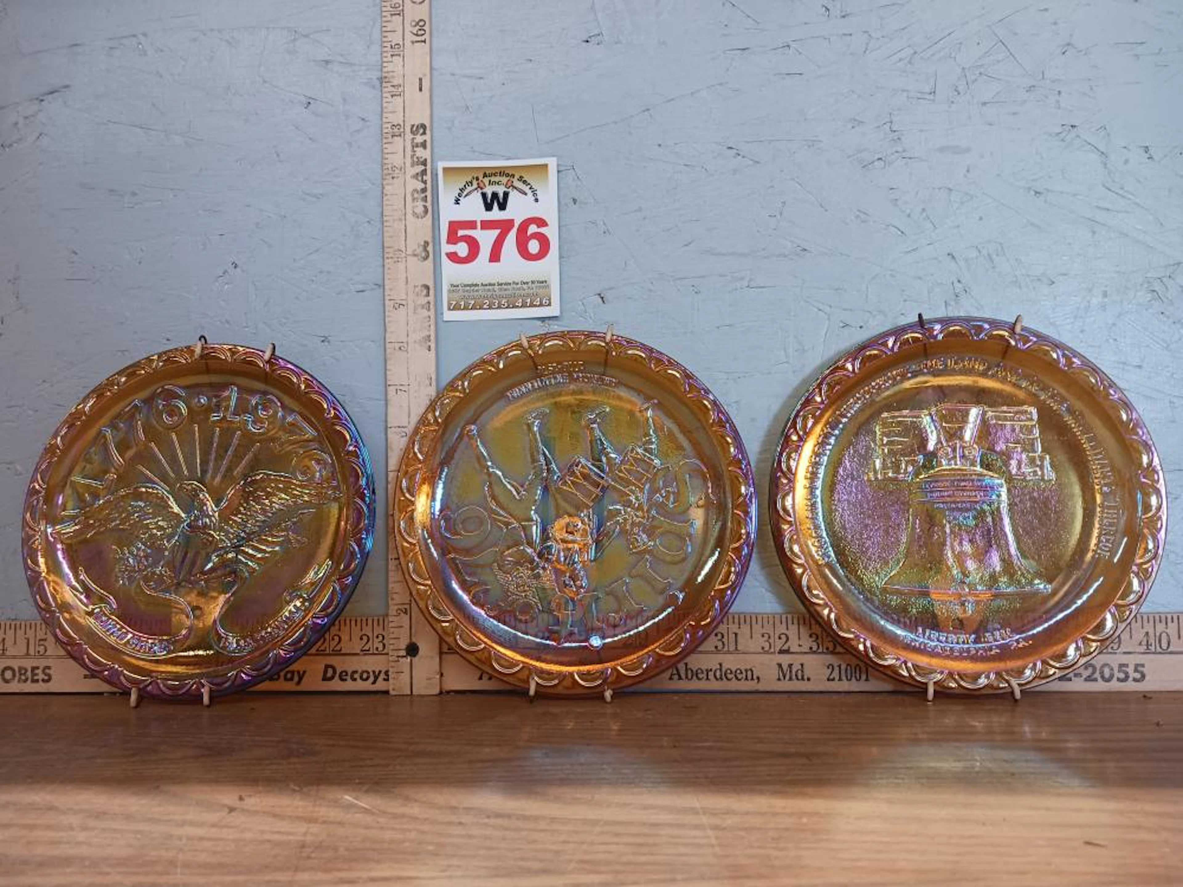 3 Carnival glass Bicentennial plates