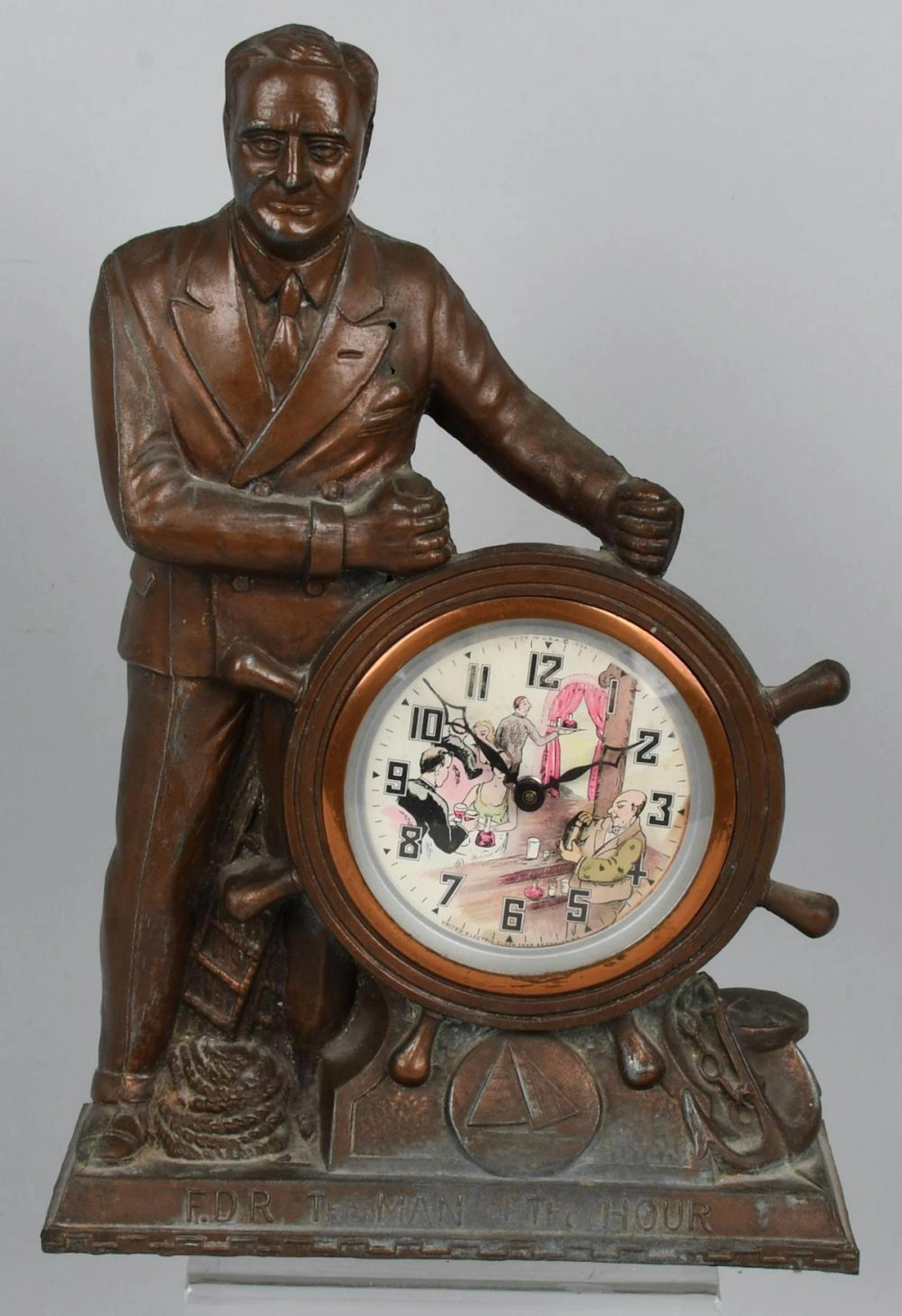 FRANKLIN D ROOSEVELT CAST METAL CLOCK