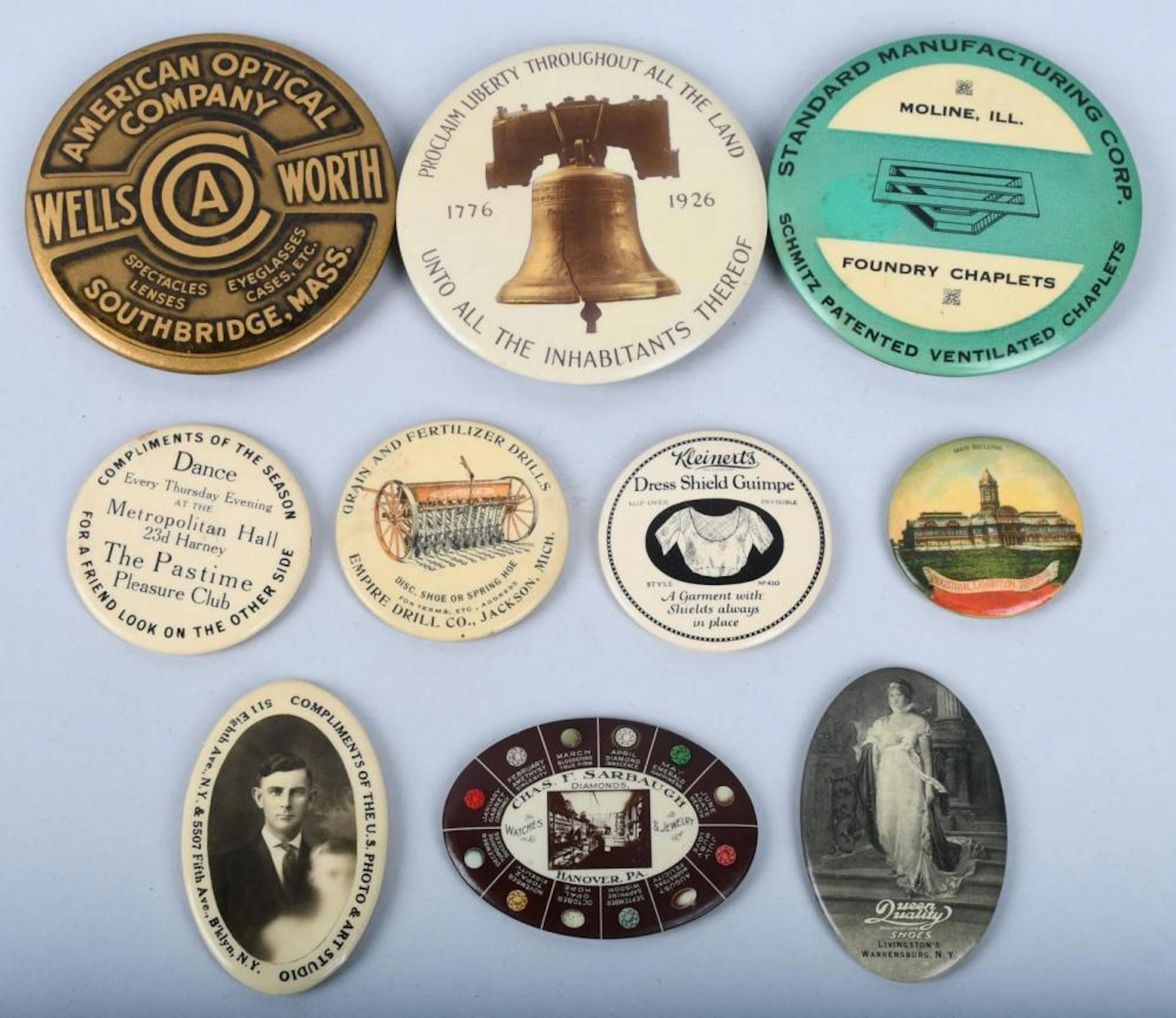 10- CELLULOID ADVERTISING POCKET MIRRORS