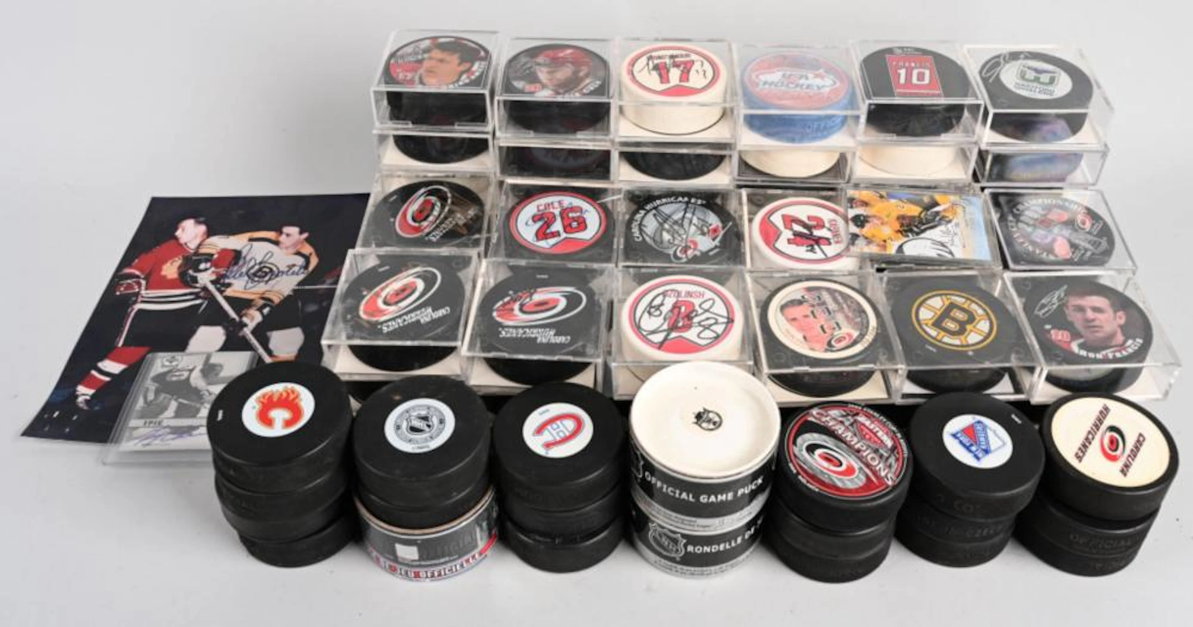 HUGE LOT (87) HOCKEY PUCKS 1/2 AUTOGRAPHED