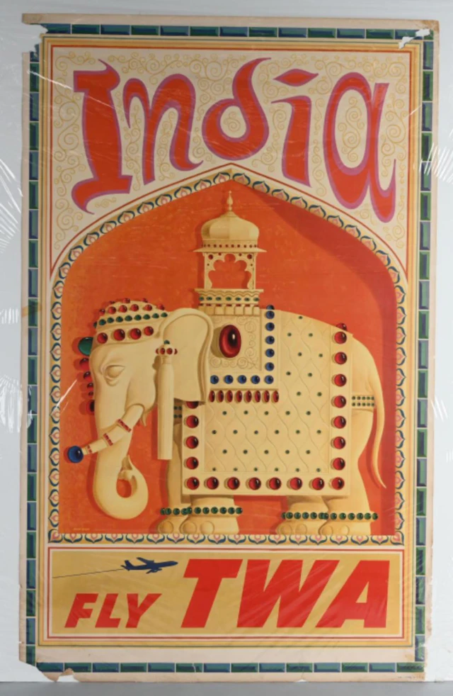 VINTAGE FLY TWA INDIA TRAVEL POSTER