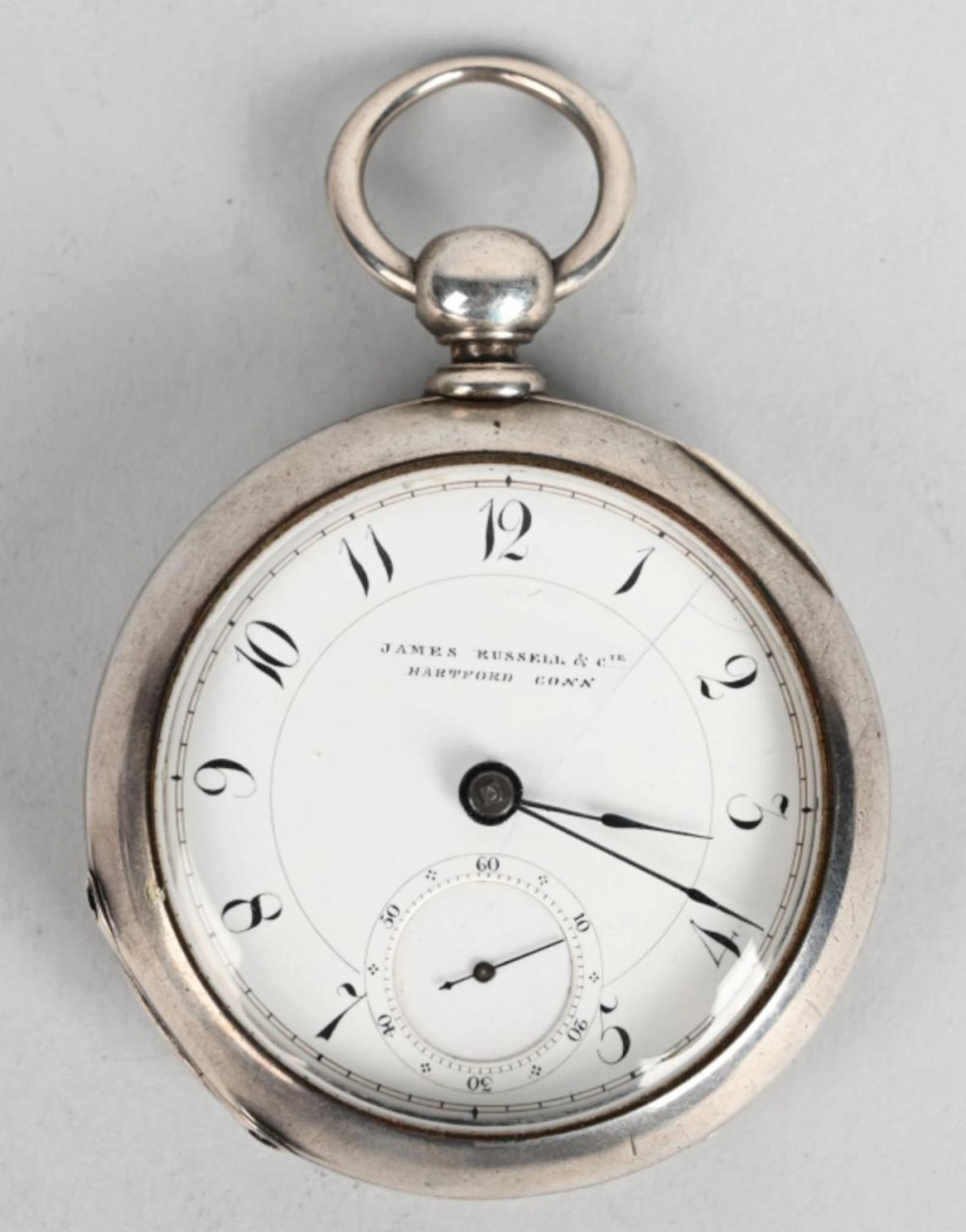 JAMES RUSSEL CO.CIVIL WAR ERA SILVER POCKET WATCH