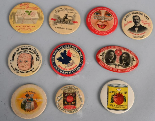 LOT OF 10 ADVERTISING CELLULOID POCKET MIRRORS