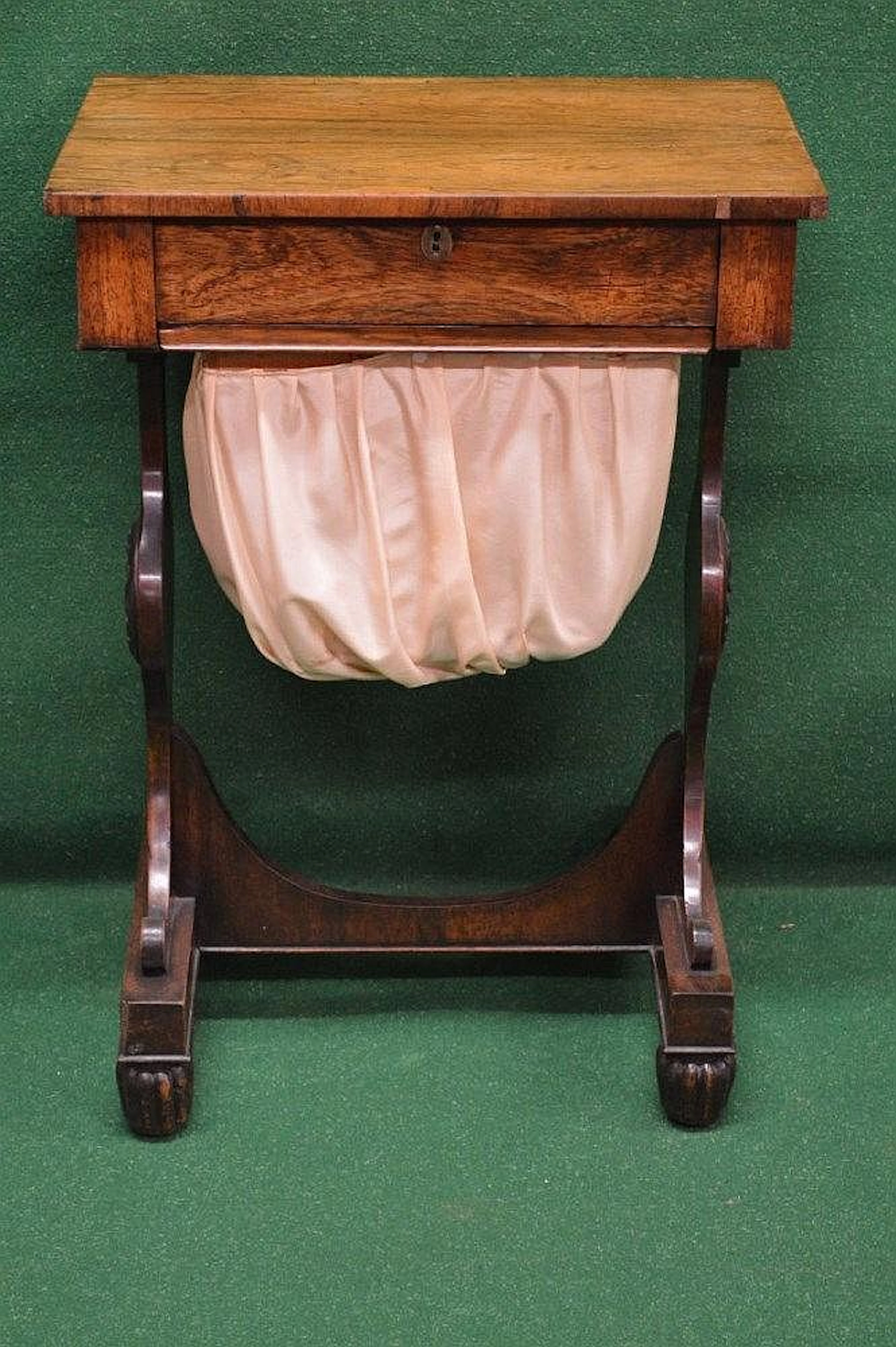 Rosewood work table with single drawer over pull our...