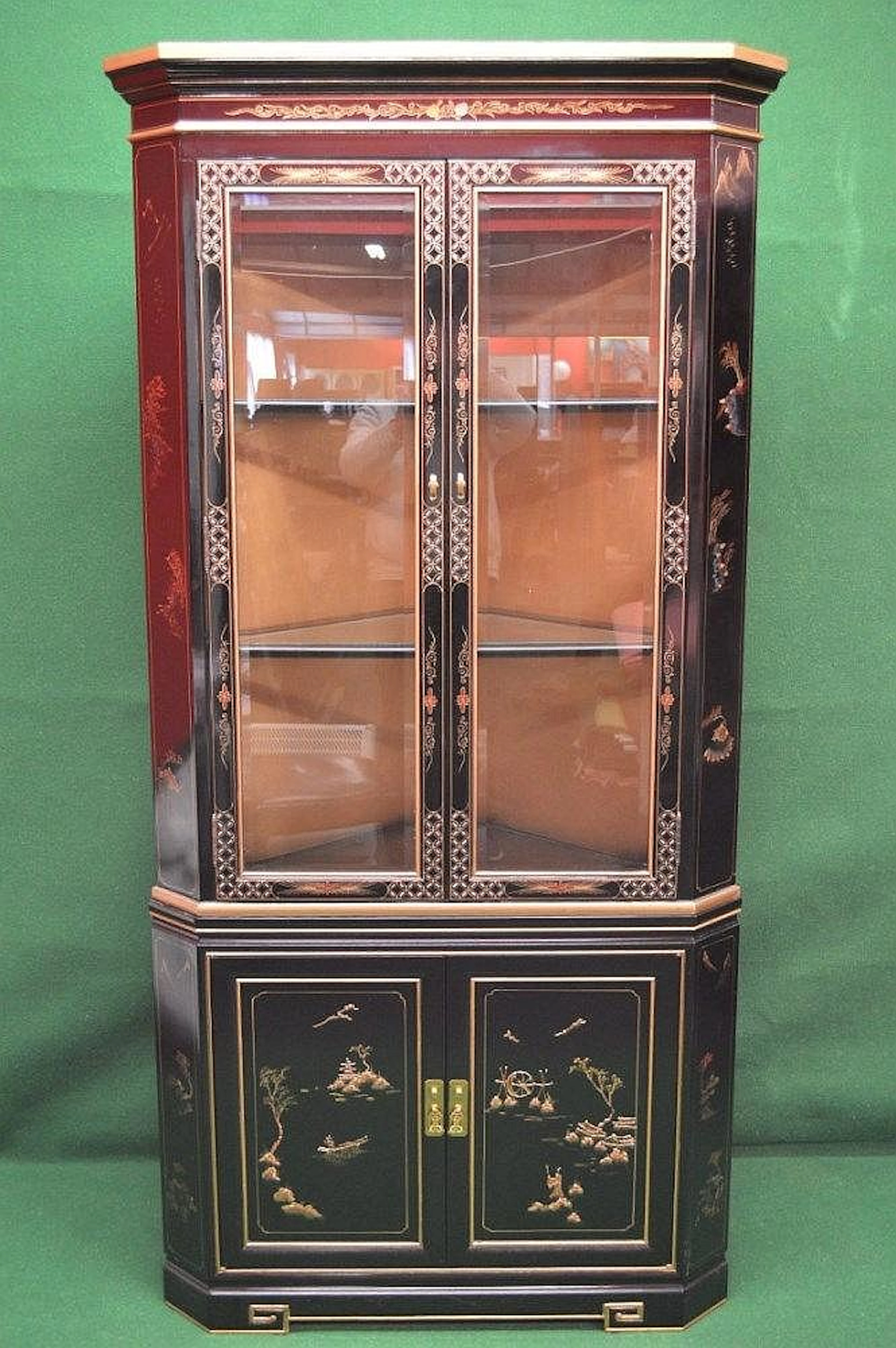 20th century black lacquered corner display cabinet...