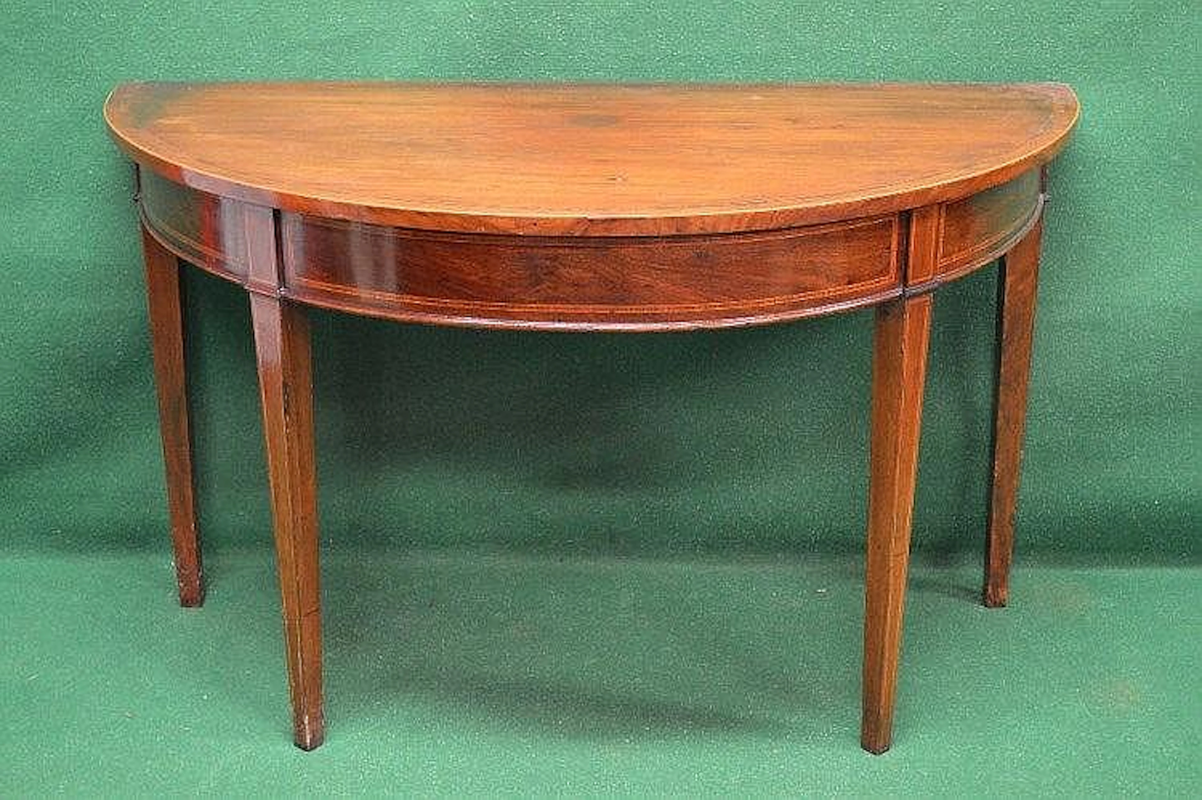 Mahogany demi lune hall table with inlaid borders and...