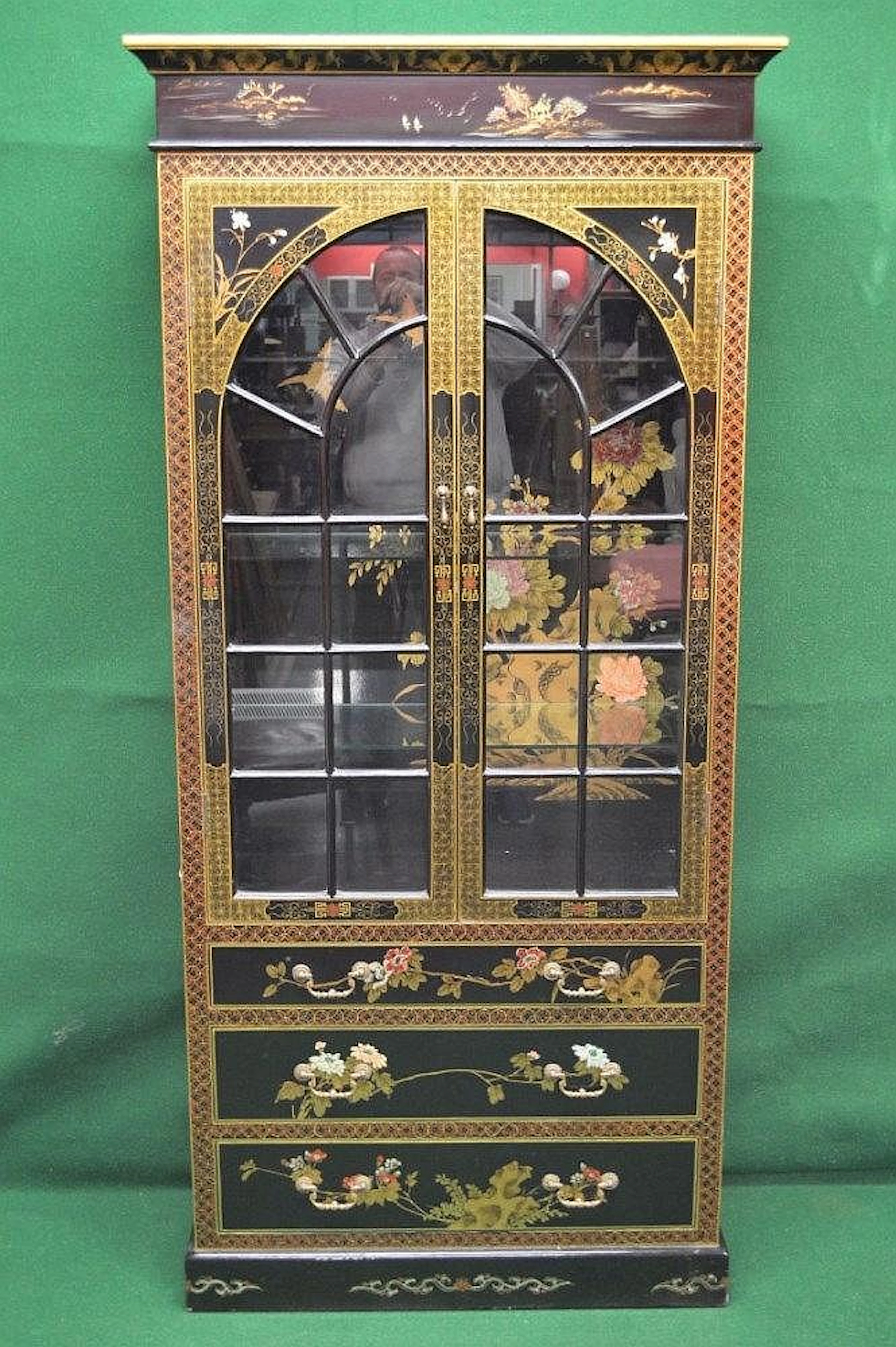 20th century black lacquered display cabinet with two...