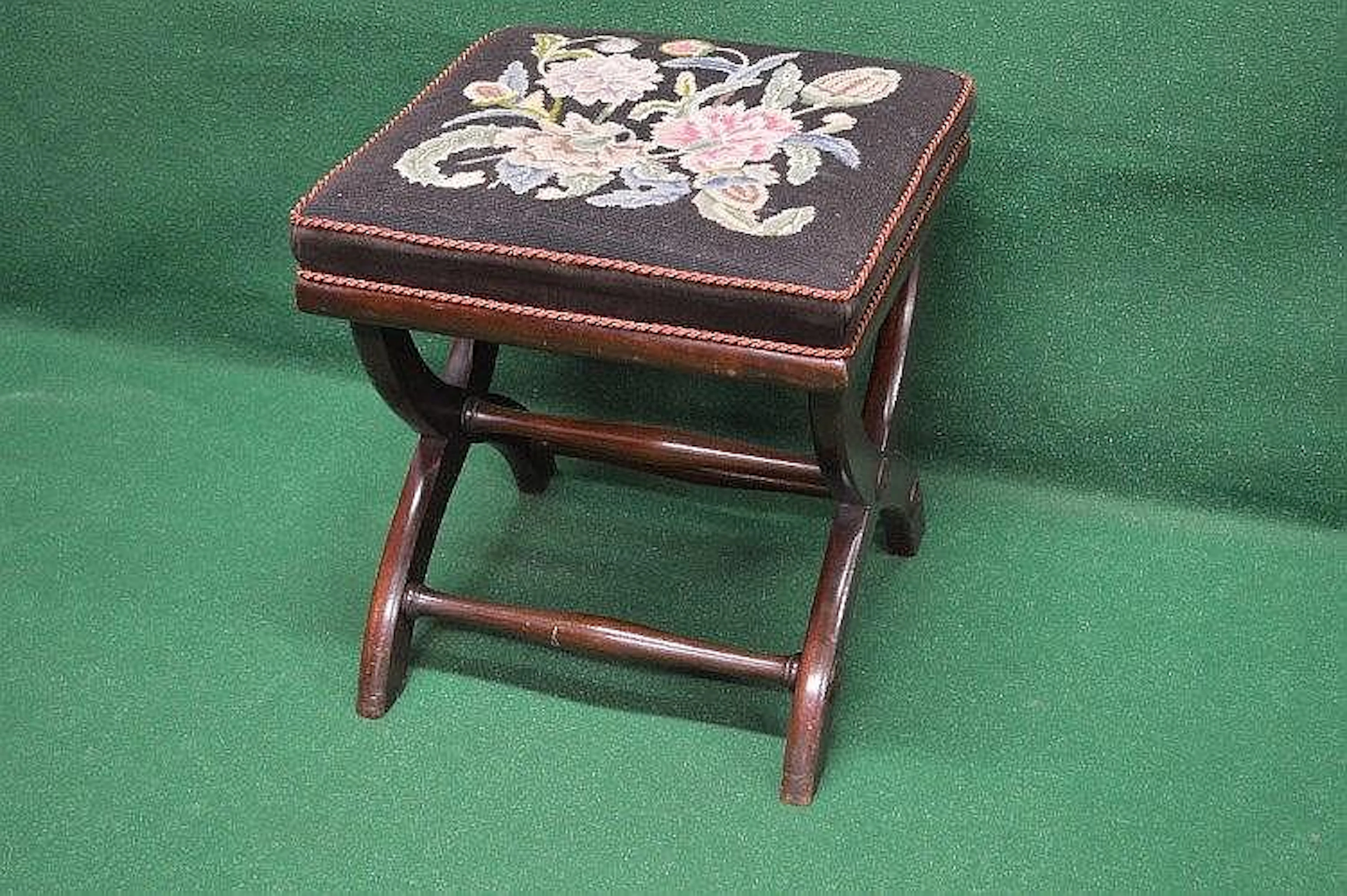A square X frame dressing stool with padded seat...