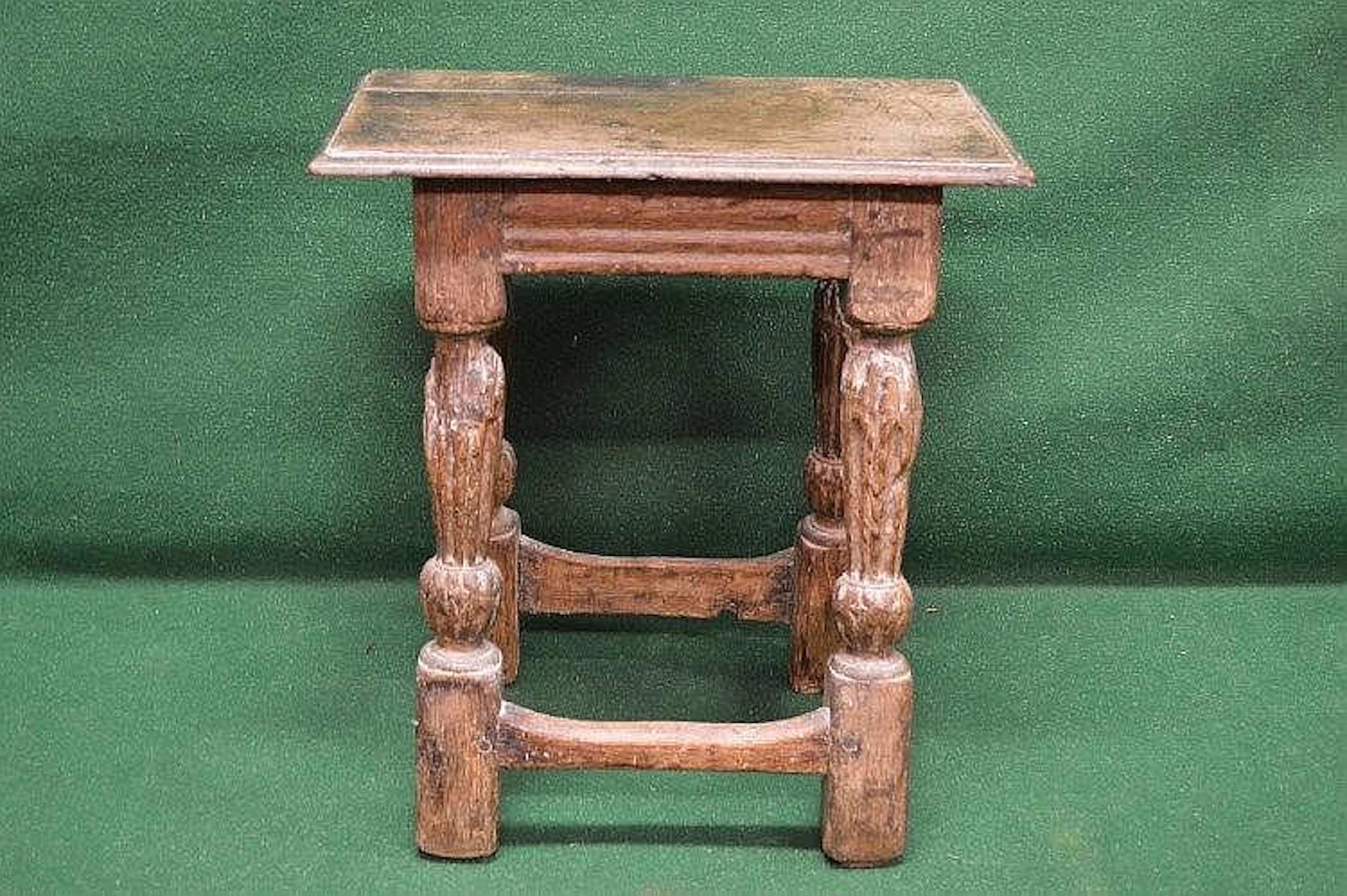 Rectangular oak top joint stool standing on a pine reeded...