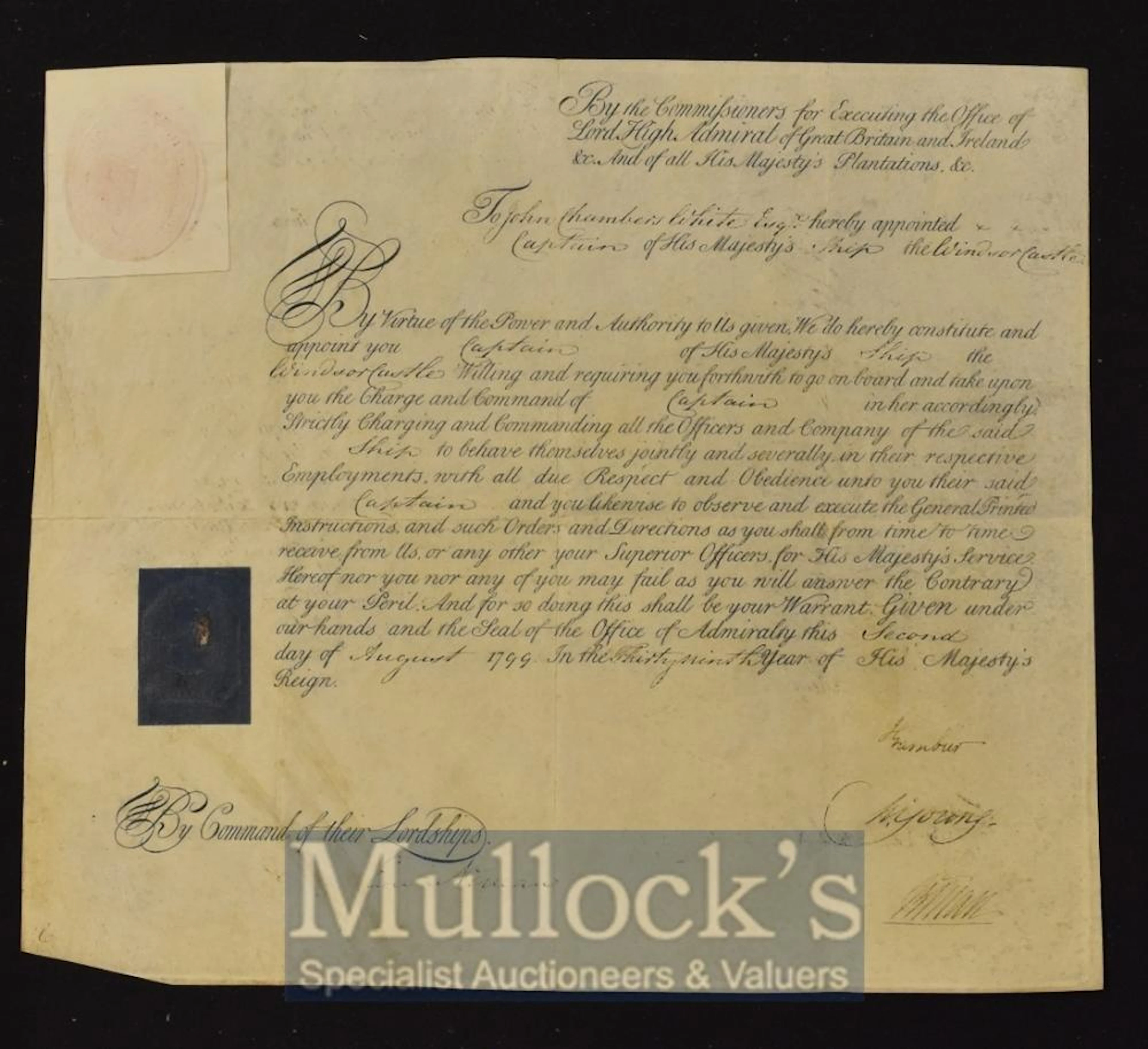 Royal Navy Commission document on vellum