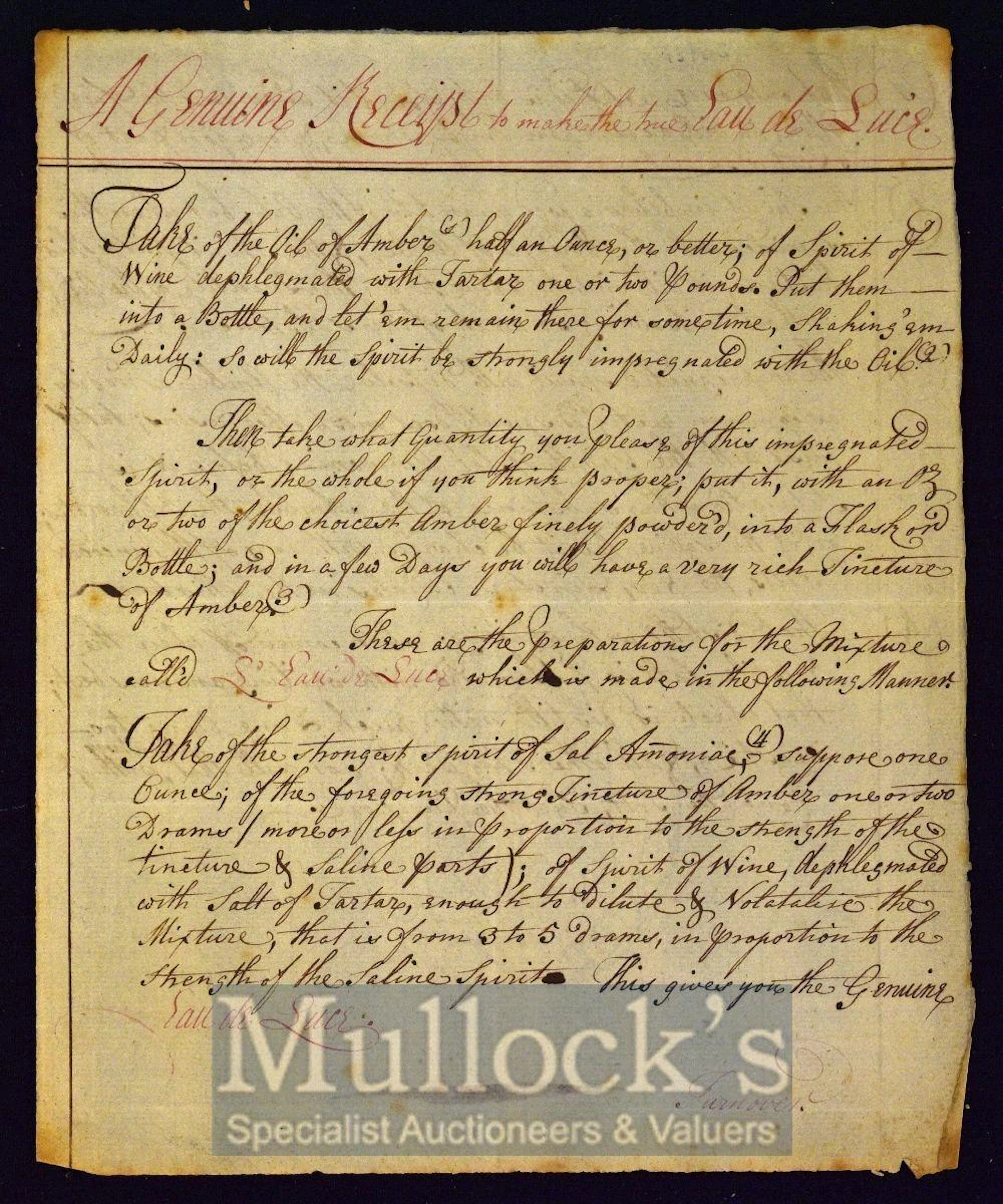 C.1780 Manuscript Medical Receipt entitled ?A Genuine...