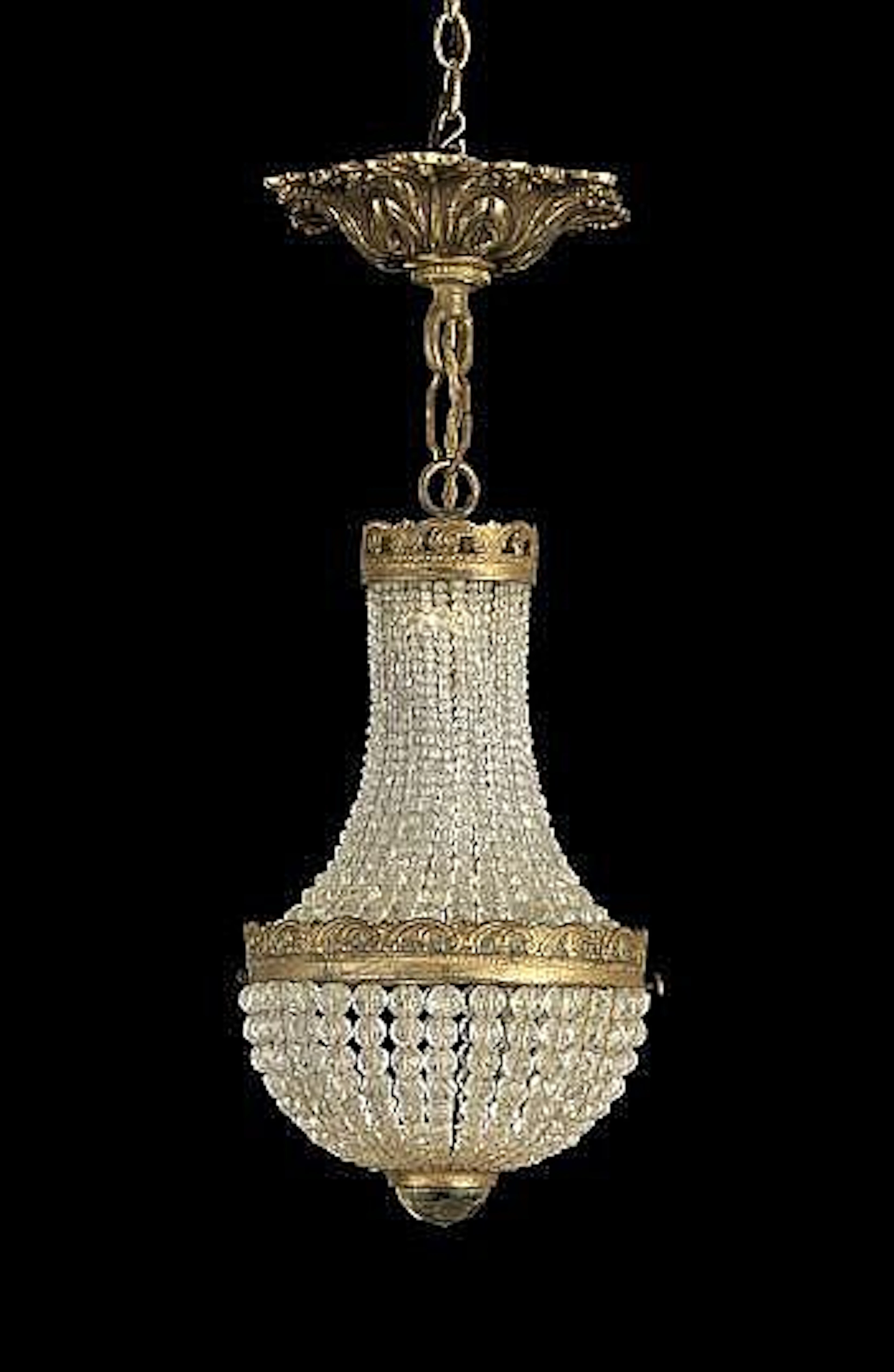 Diminutive Brass and Cut Glass Foyer Chandelier,