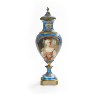 Sevres-Style Bronze-Mounted Porcelain Covered Urn