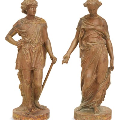 Pair of French Classical Cast Iron Garden Figures of Ceres and Persephone