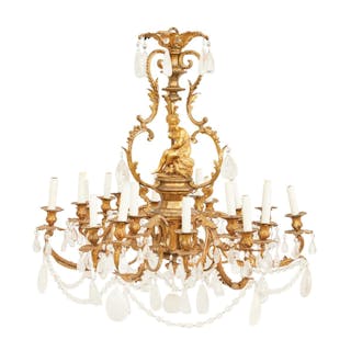 French Belle Epoque Gilt-Bronze and Rock Crystal Chandelier