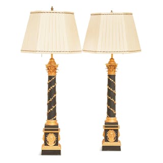 Pair of French Gilt-Bronze and Tole Table Lamps