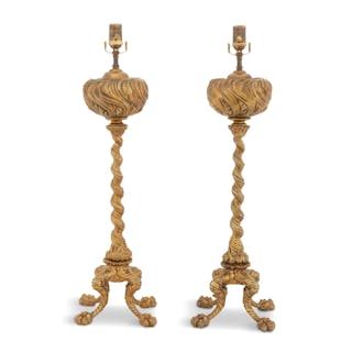 Pair of French Gilded Age Gilt-Metal Banquet Lamps