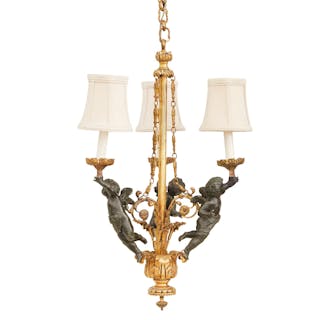 French Gilded Age Bronze and Patinated Metal Chandelier
