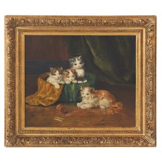 Alfred-Arthur Brunel de Neuville (French, 1852-1941), "Kittens at Play"
