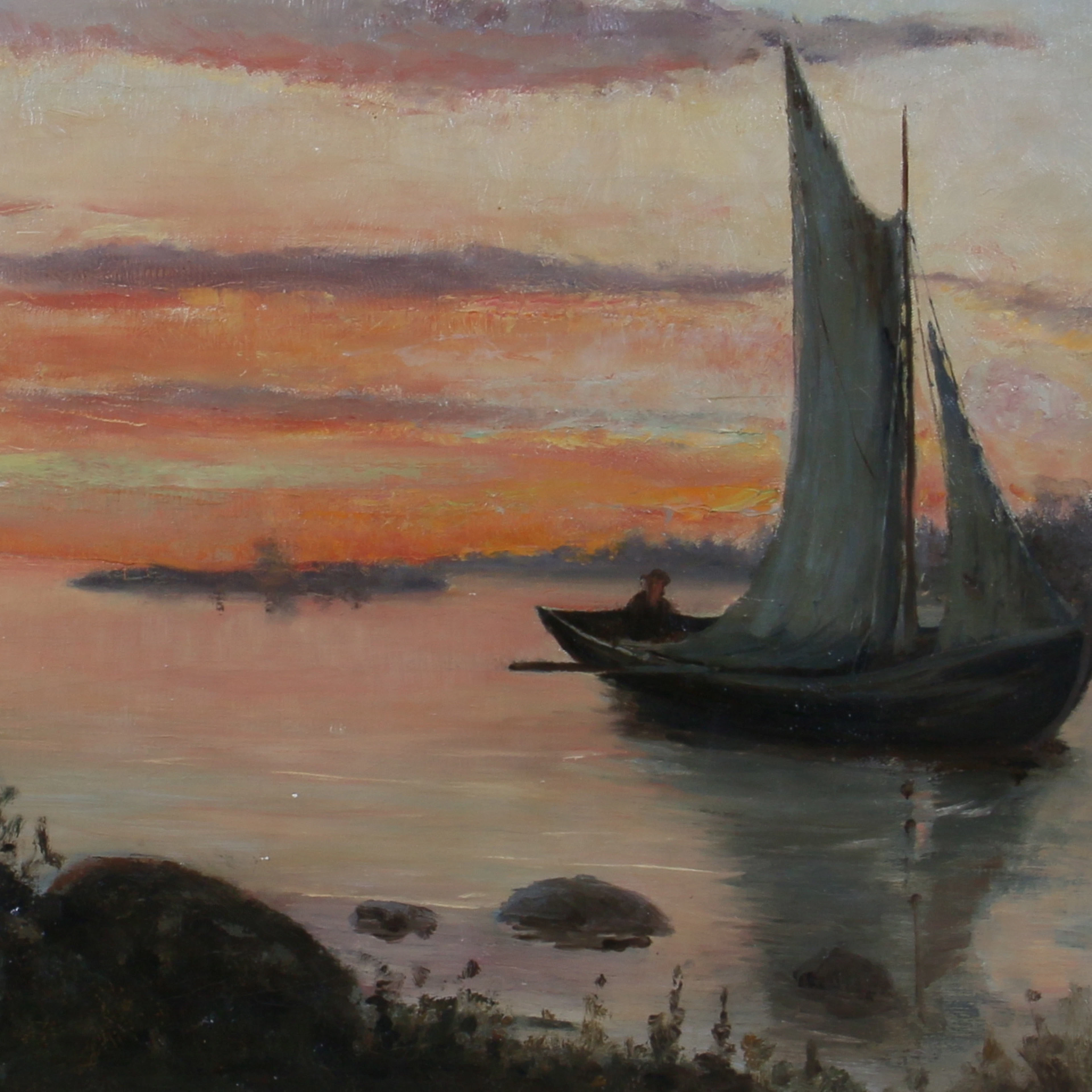 ESTER DOROTHEA ALMQVIST. Olja på duk, segelbåt, monogramsignerad.
