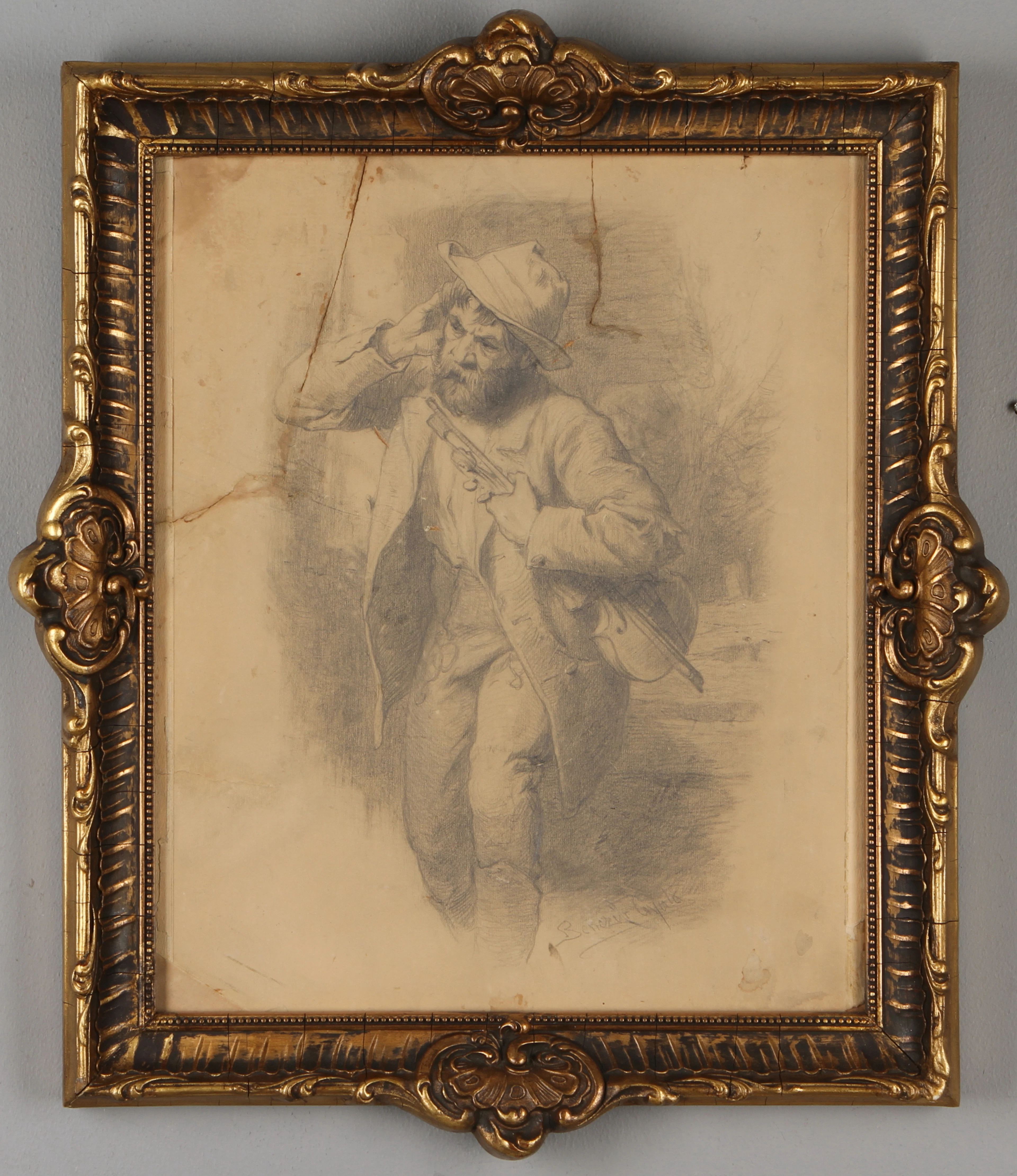 GYULA VON BENCZUR. Fiolspelare, blyerts, signerad.