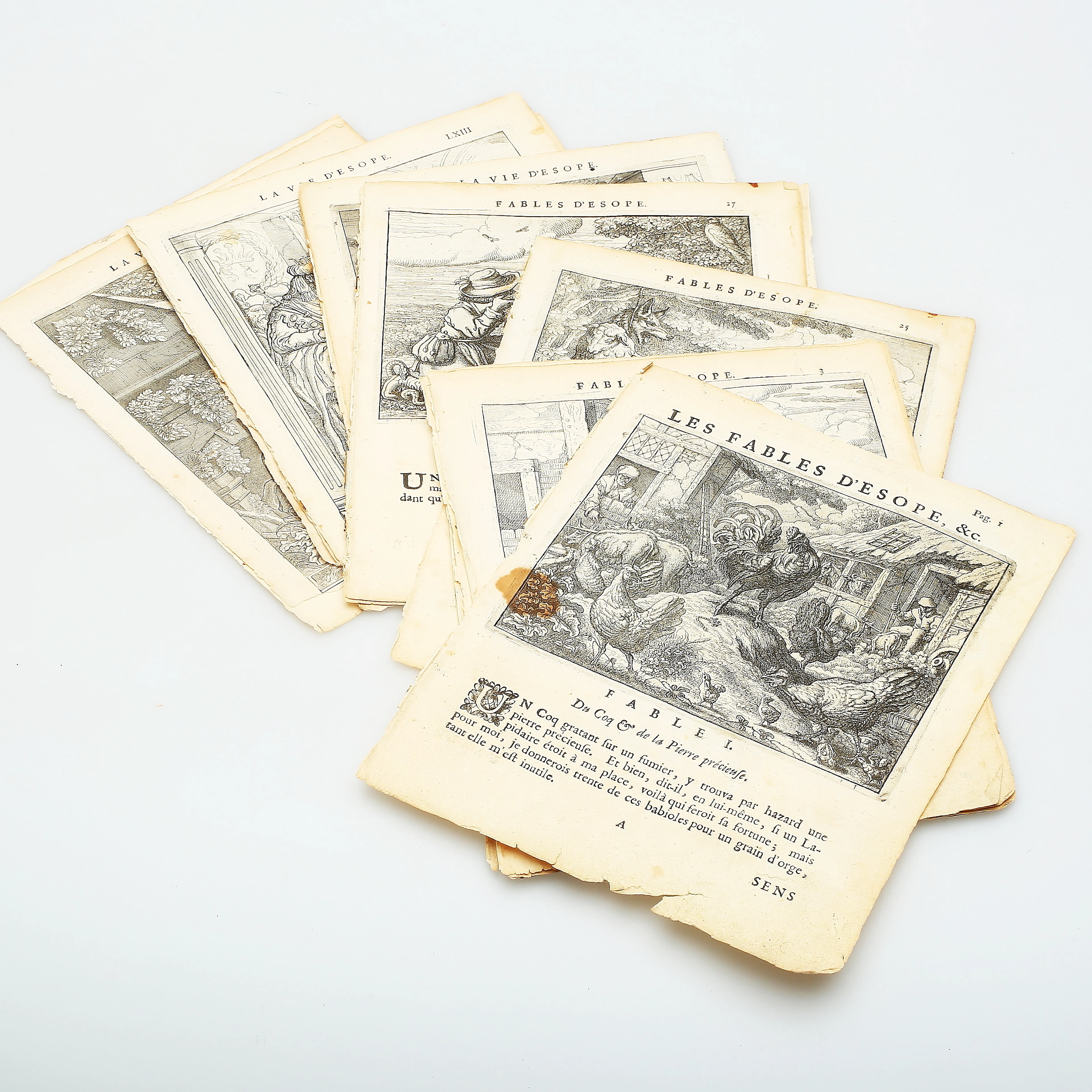 GRAVYRER, 21 blad, ur "Fable d'esope" samt "La vie d'esope", 1600-/1700-tal.