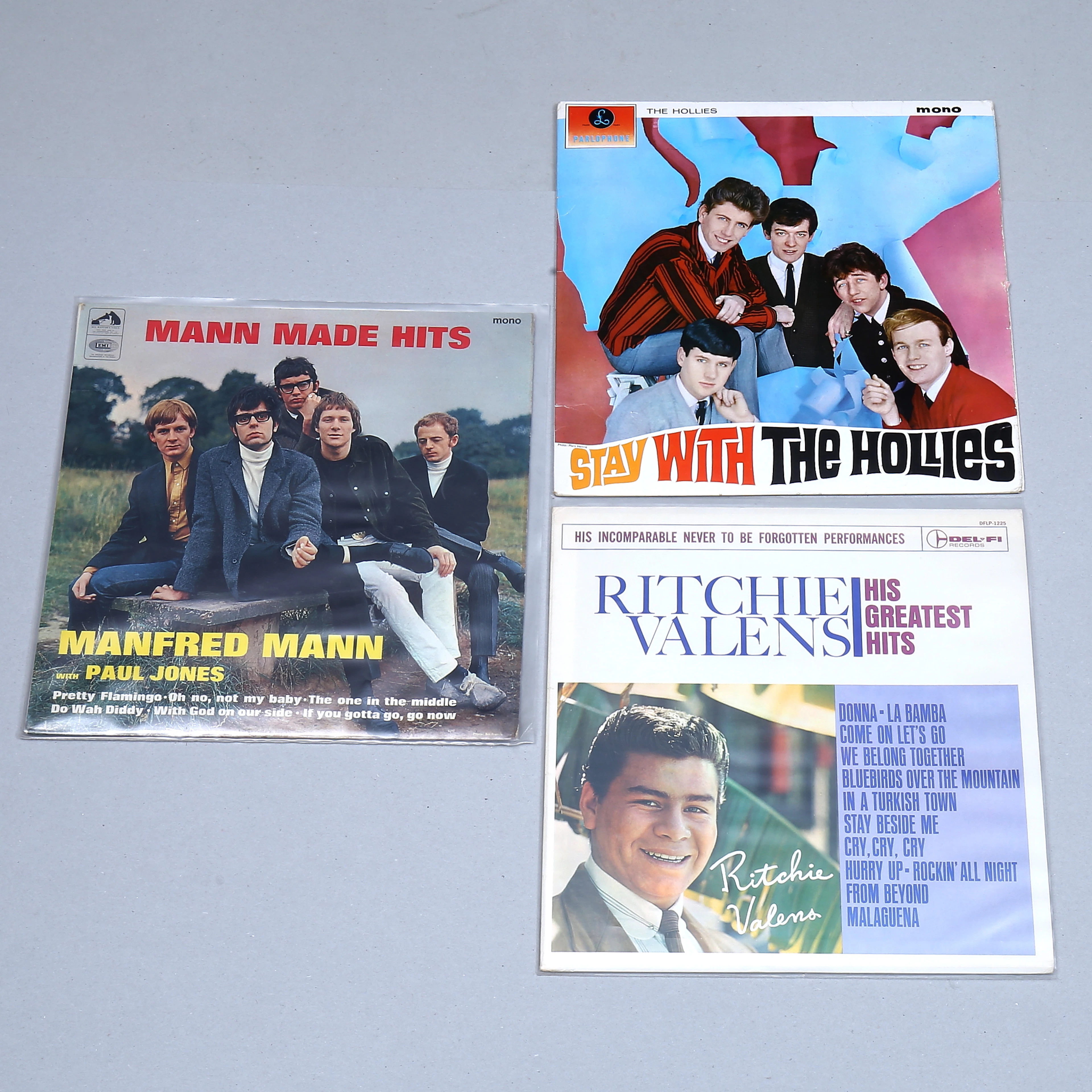 LP-SKIVOR, 3 st, "Manfred Mann", "The Hollies", "Ritchie Valens".