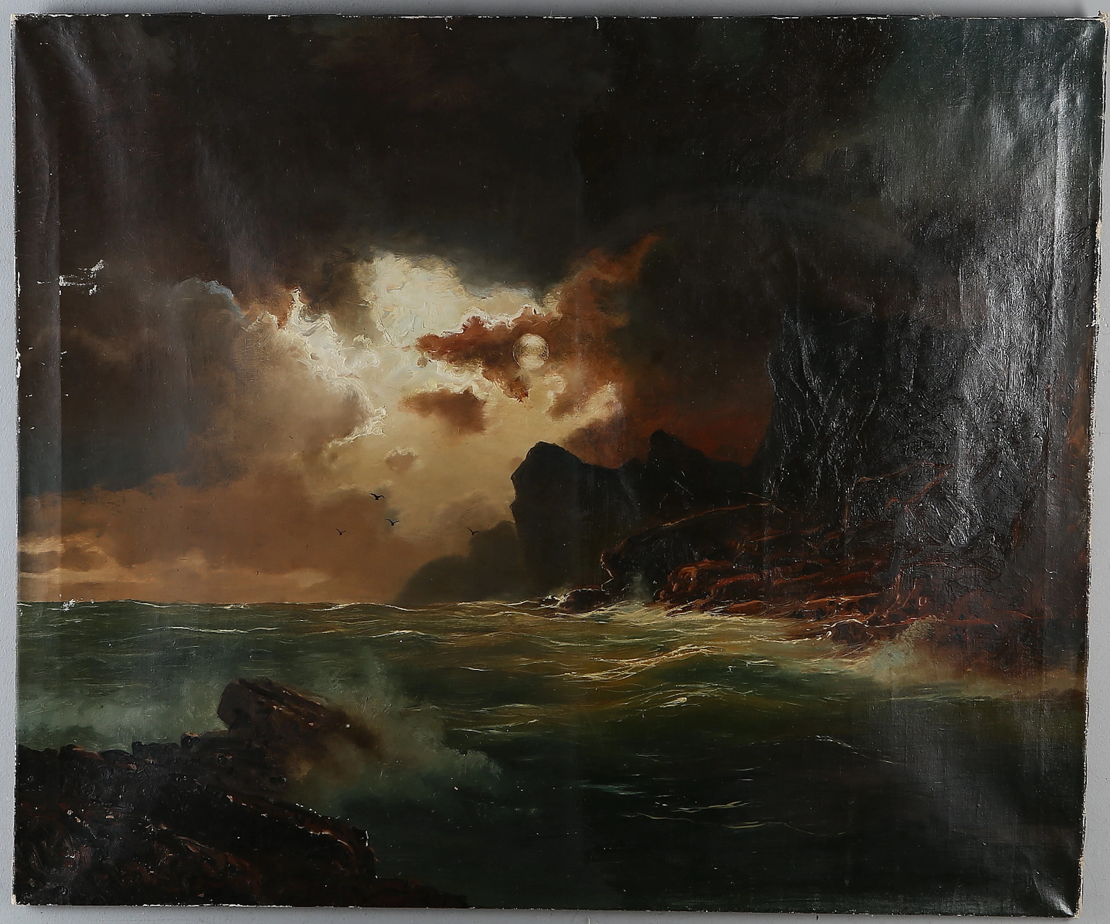 OKÄND KONSTNÄR. Klippig kust i månljus, olja på duk, osignerad ,18/1900-tal.