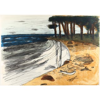 STAFFAN HALLSTRÖM. "Fisken på stranden", litografi, signerad, HC IV.