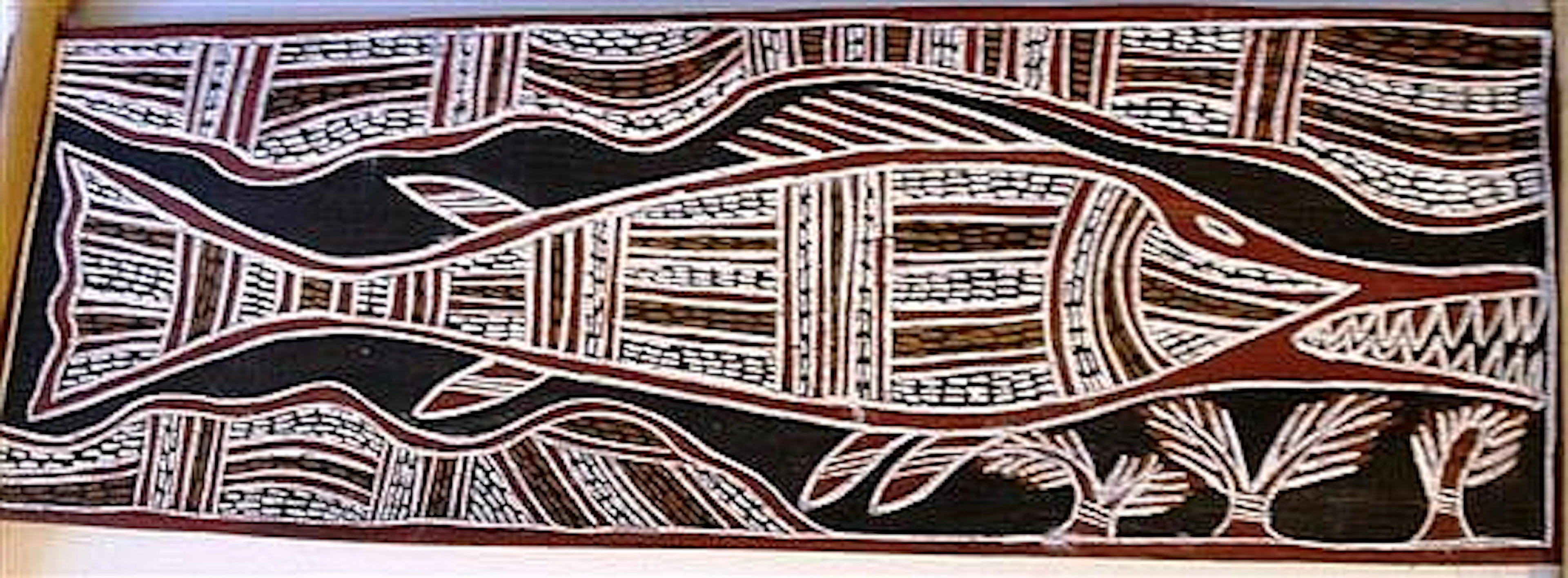 Unknown Fish & Stream Ochre on stringy bark 1970s